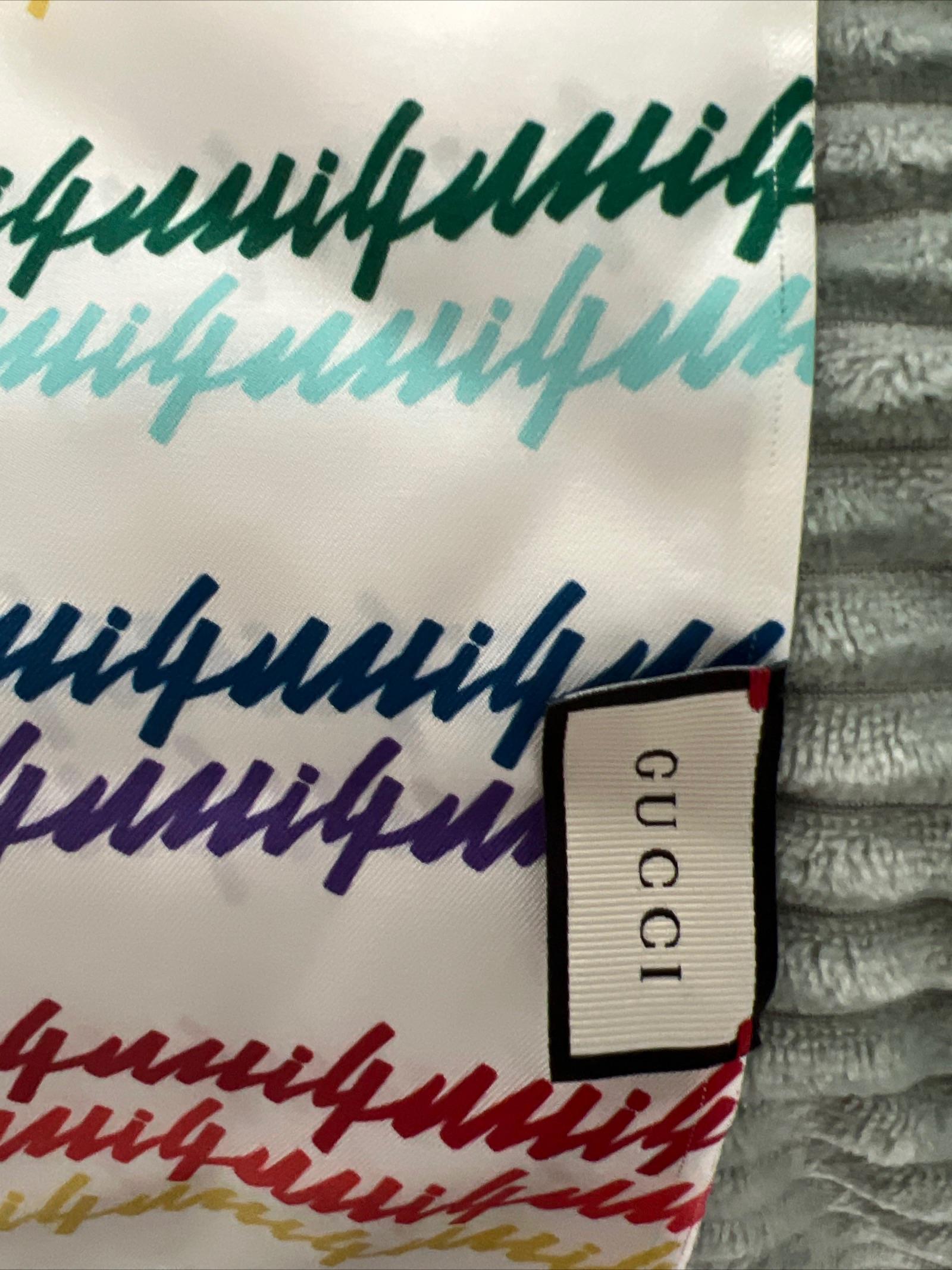 Rainbow Script Logo Printed Silk Scarf