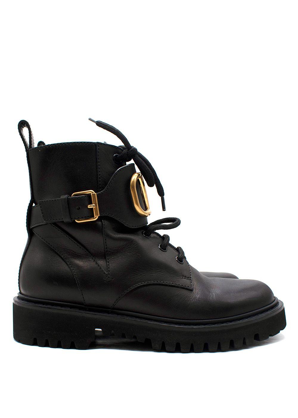 Valentino Black Go Logo Embellished Leather Ankle Boots