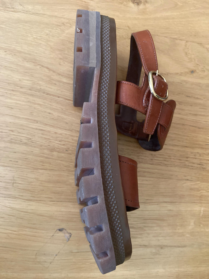 Sold Out Tan Leather Celine Logo Sandals