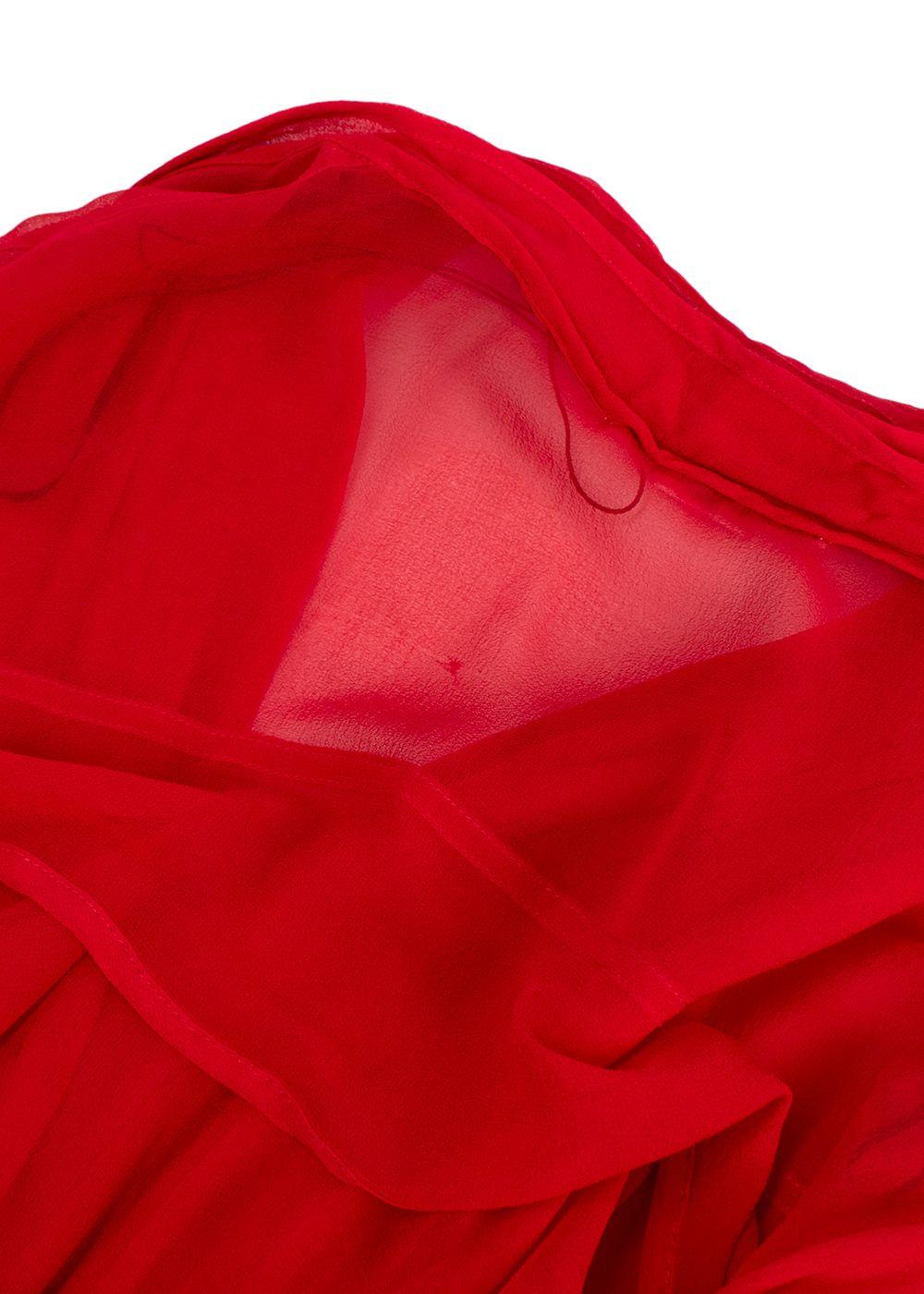 Victoria Beckham Red Sheer Ruffle Detail Blouse