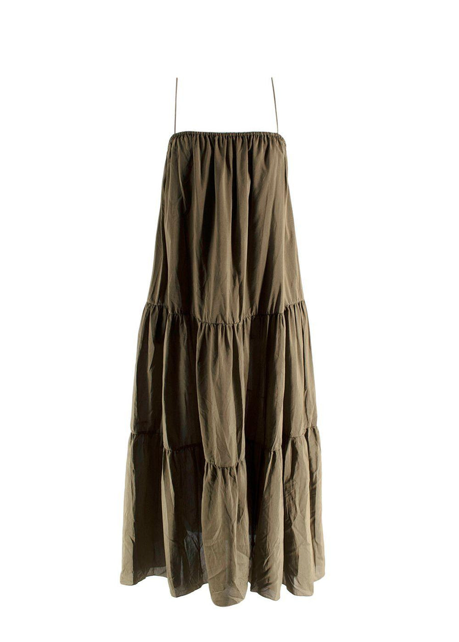 Matteau Army Green Tiered Cotton And Silk Midi Dress