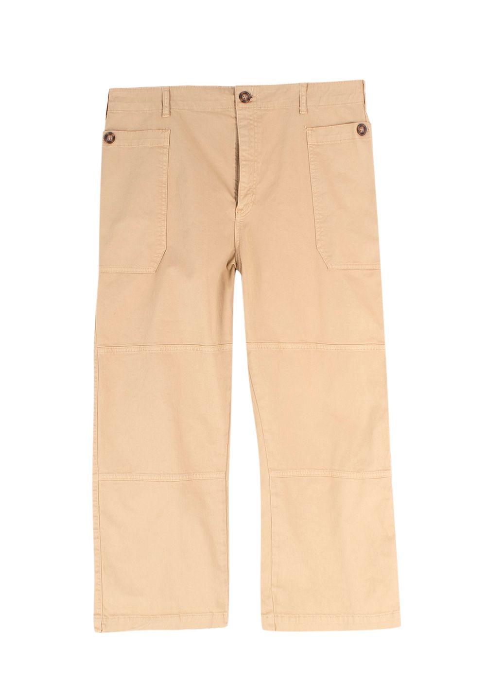 Frame Beige High Rise Cropped Twill Cargo Trousers