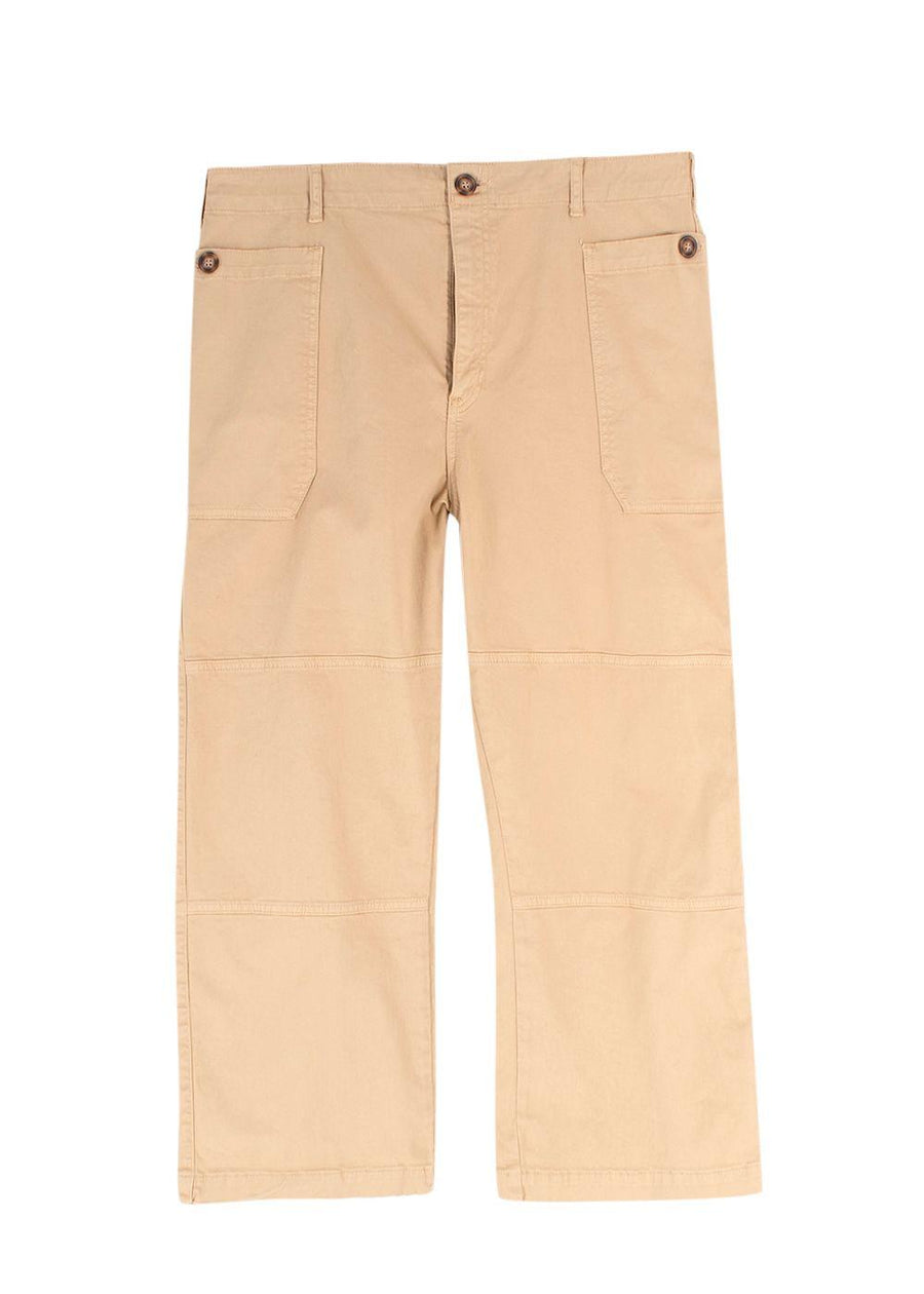 Frame Beige High Rise Cropped Twill Cargo Trousers