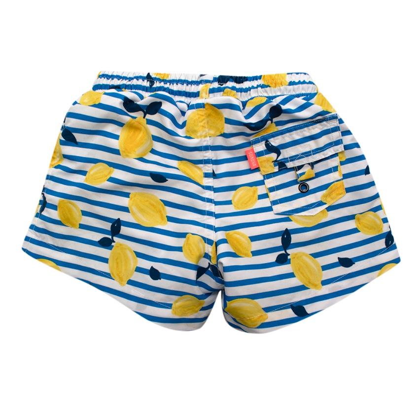 Sunuva Blue & Yellow Striped Lemons Print Swim Shorts