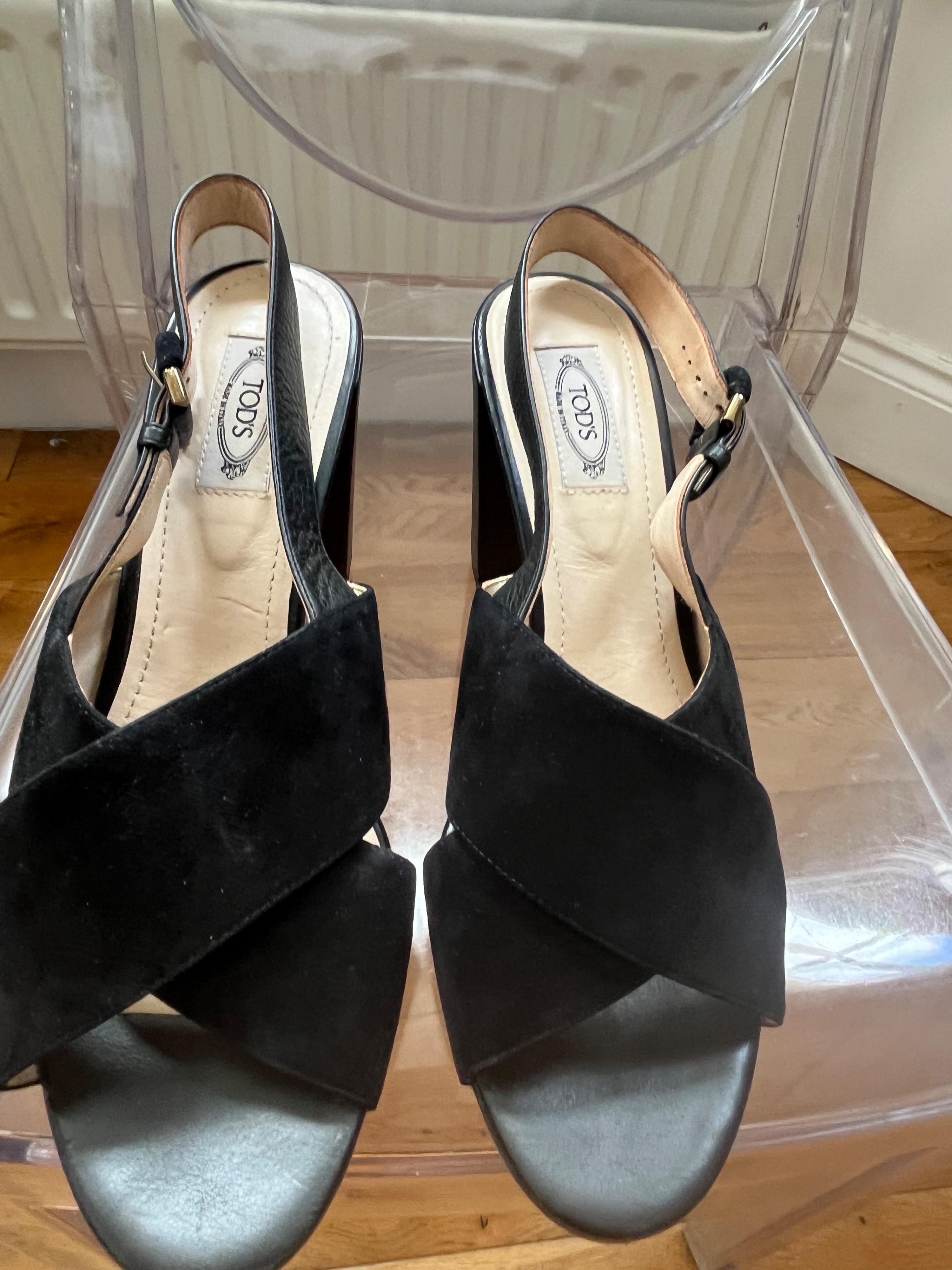 Black Suede And Leather Heeled Sandals