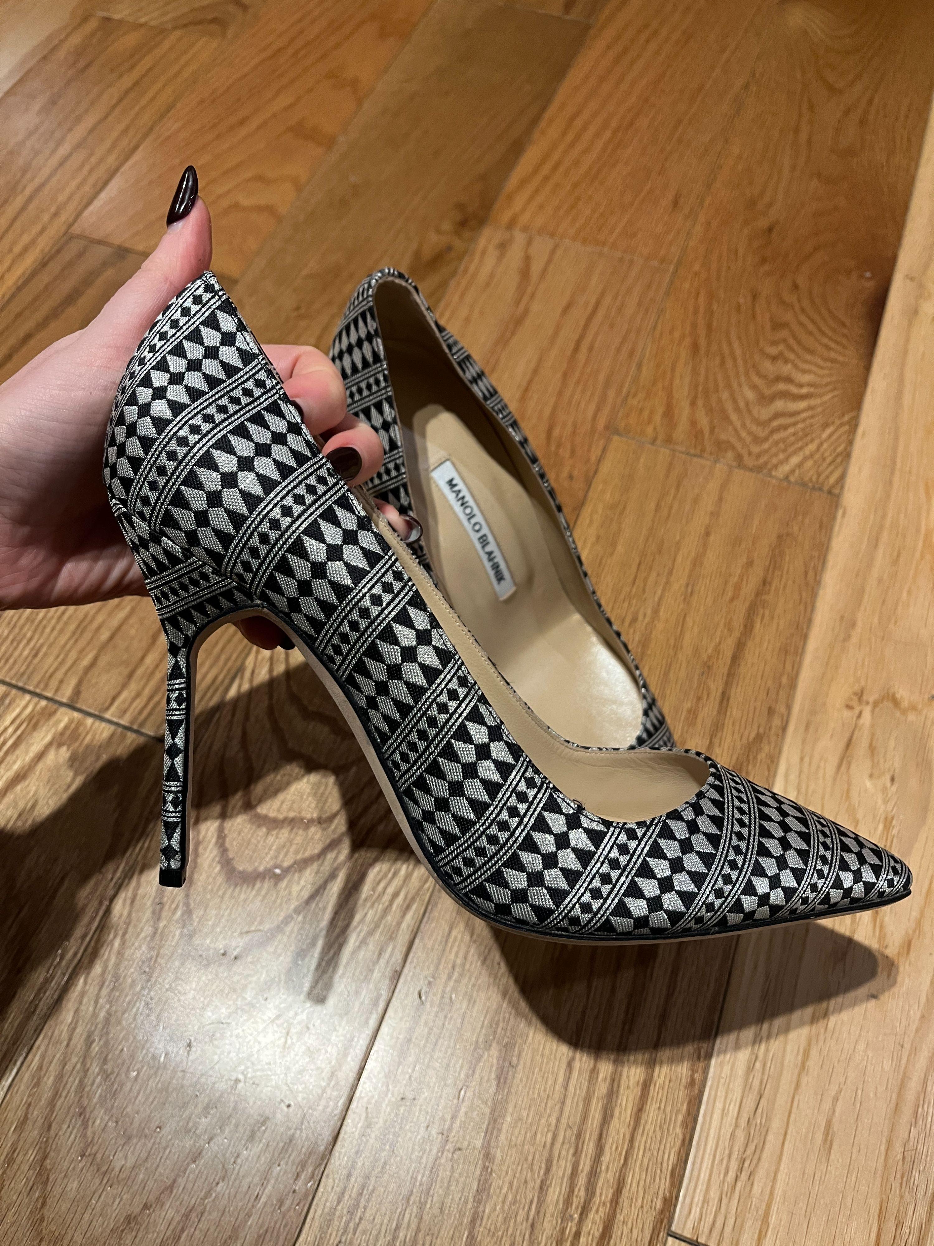 Black and Silver BB Geometric Pumps