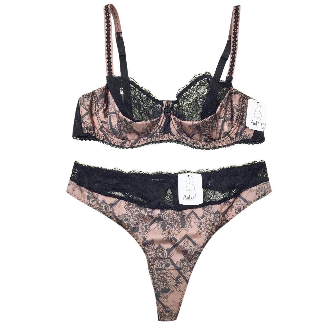 Aubade Art Deco Satin Bra & Tanga Set