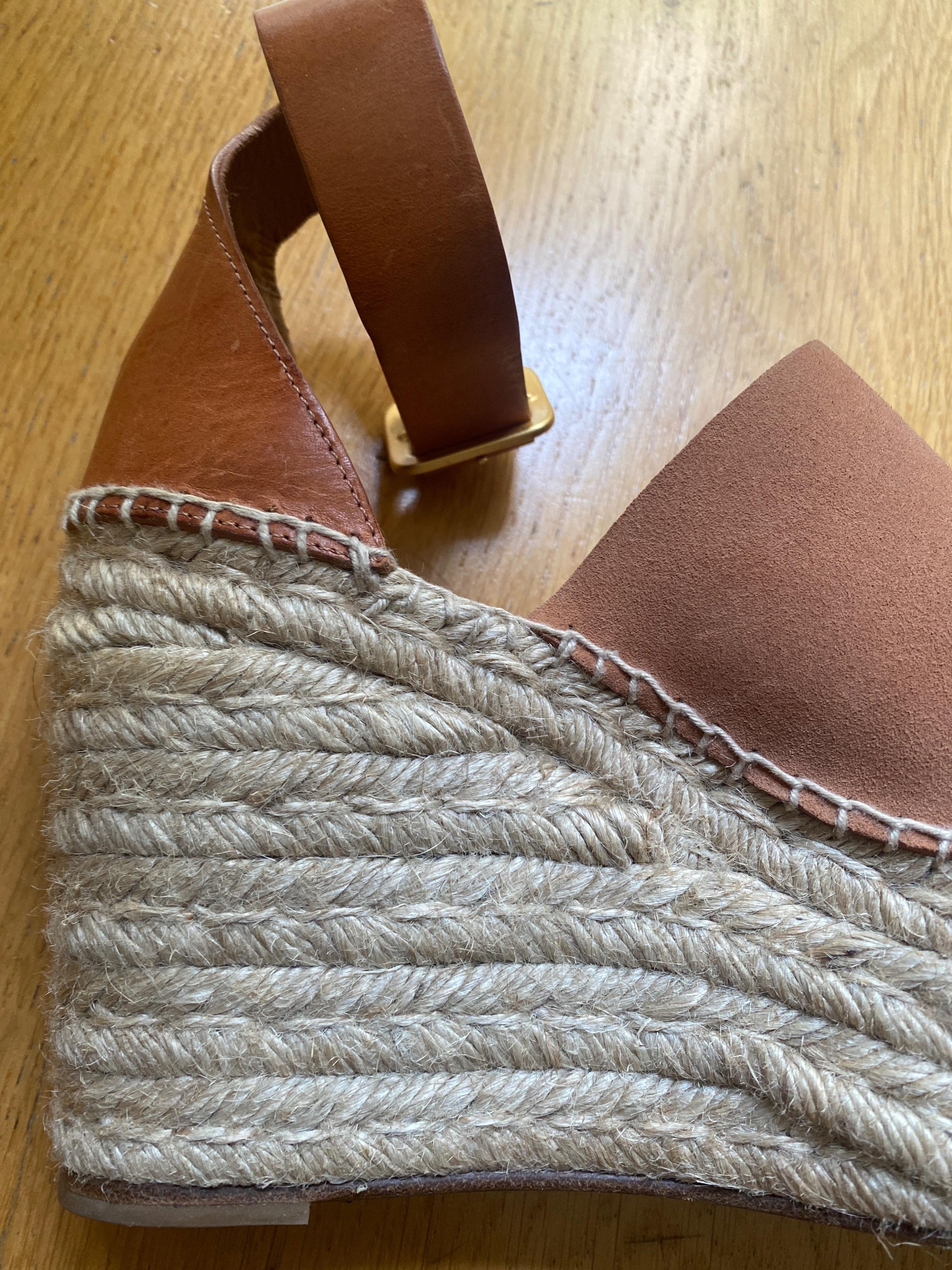 Chloe Tan Suede Espadrille Wedges