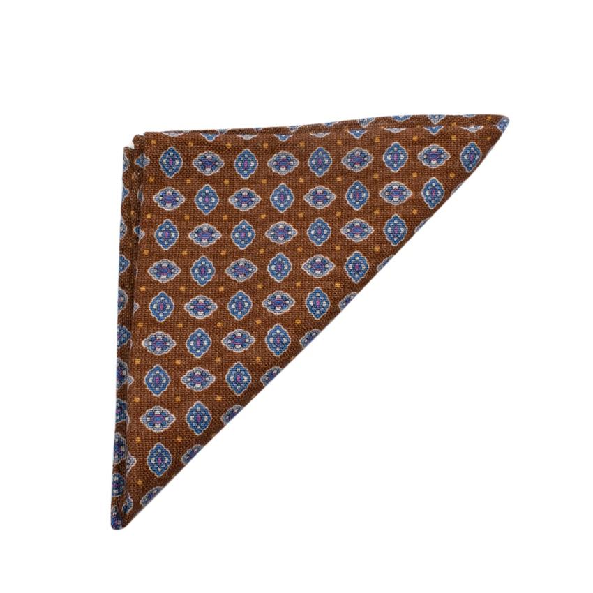 Michele Negri Brown & Blue Wool & Silk Handkerchief