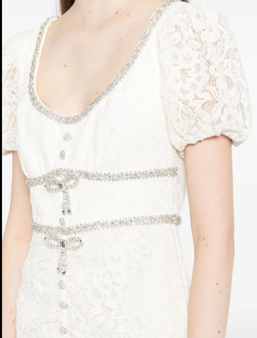 Self Portrait  Diamanté Trim Lace Midi Dress
