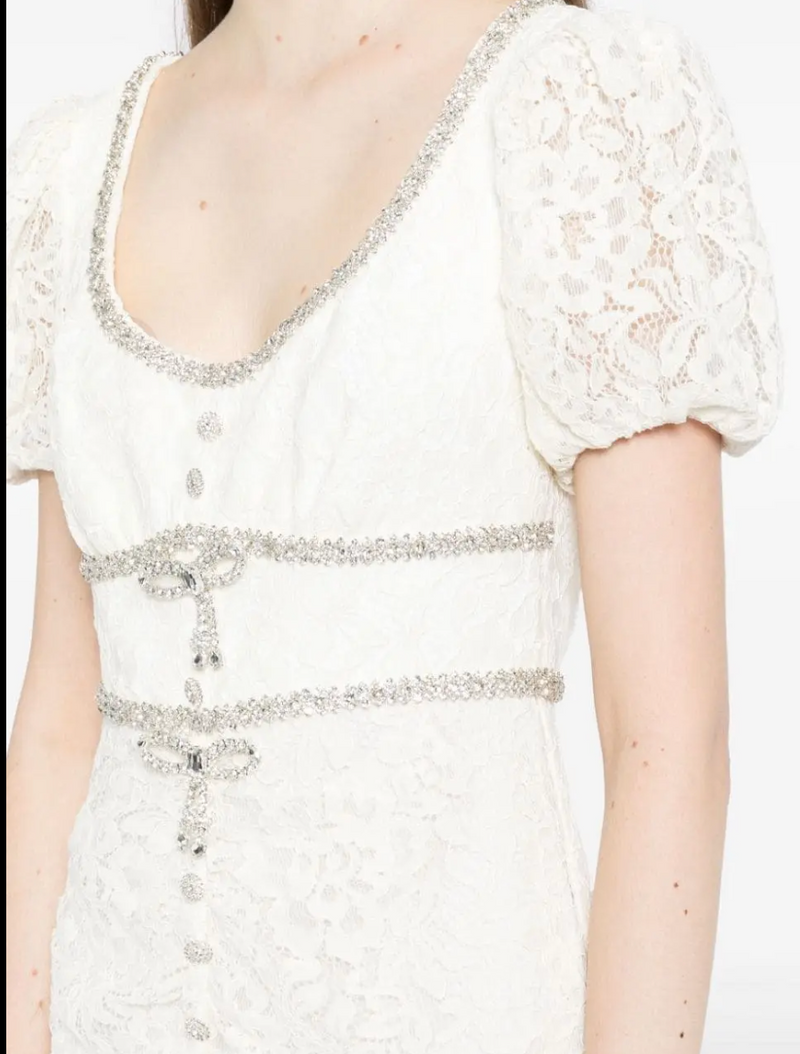 Self Portrait  Diamanté Trim Lace Midi Dress