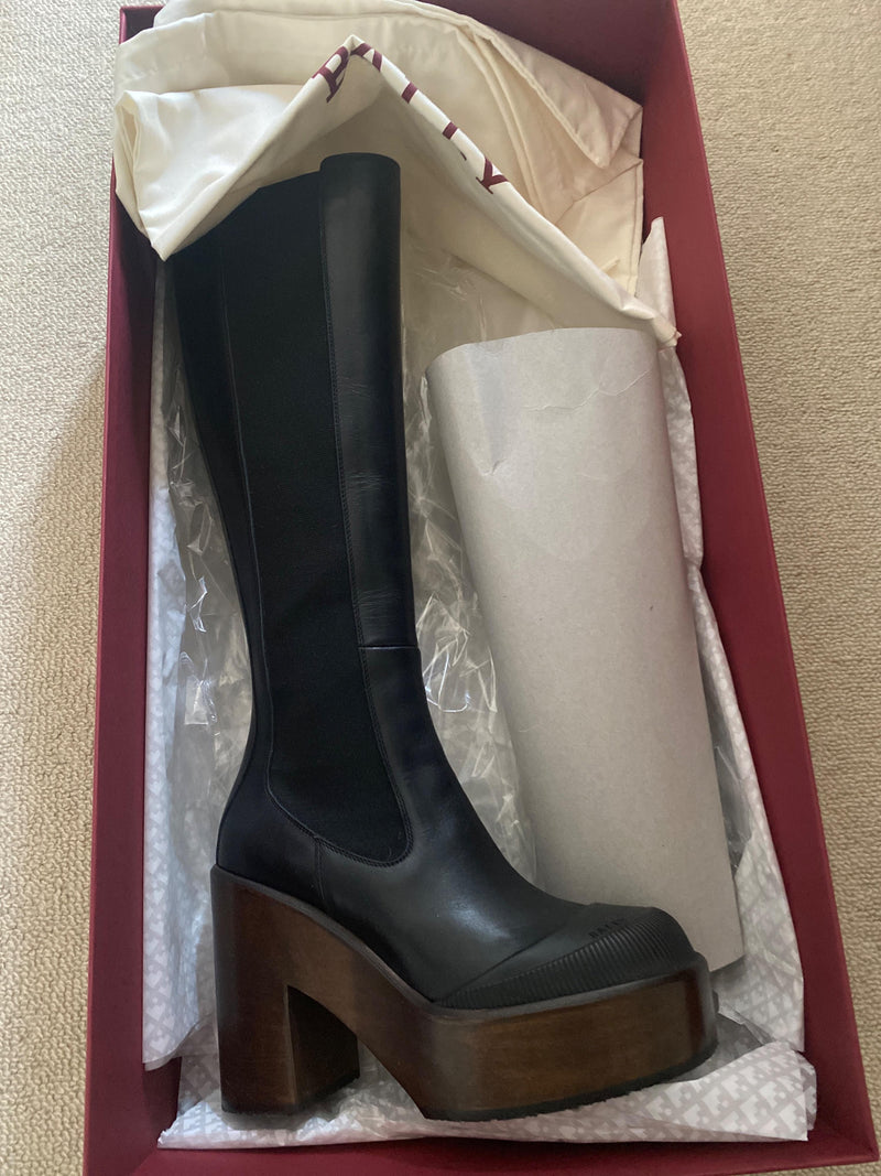Ianna Black Leather Platform Knee Boots