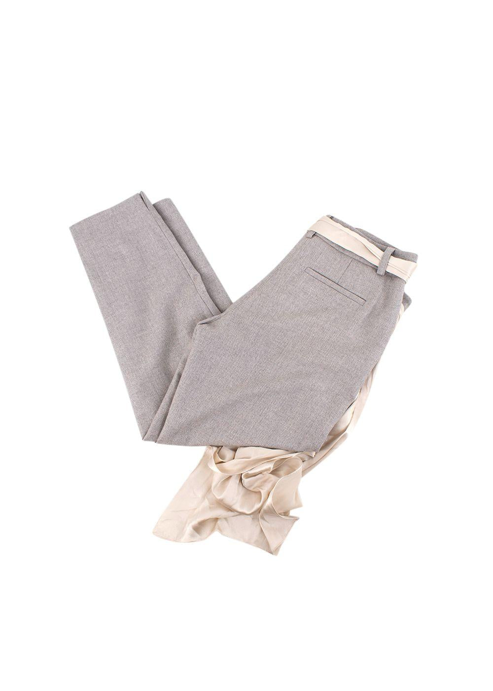 Grey Wool Scarf Tie Belted Pants