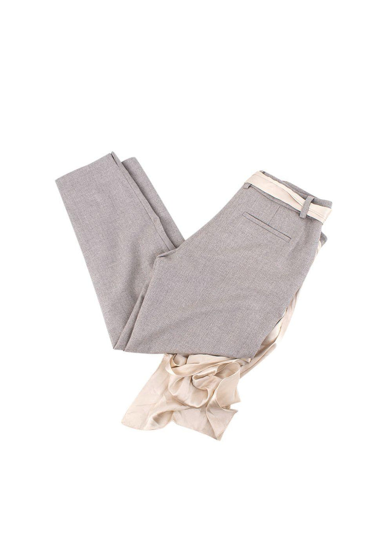Grey Wool Scarf Tie Belted Pants