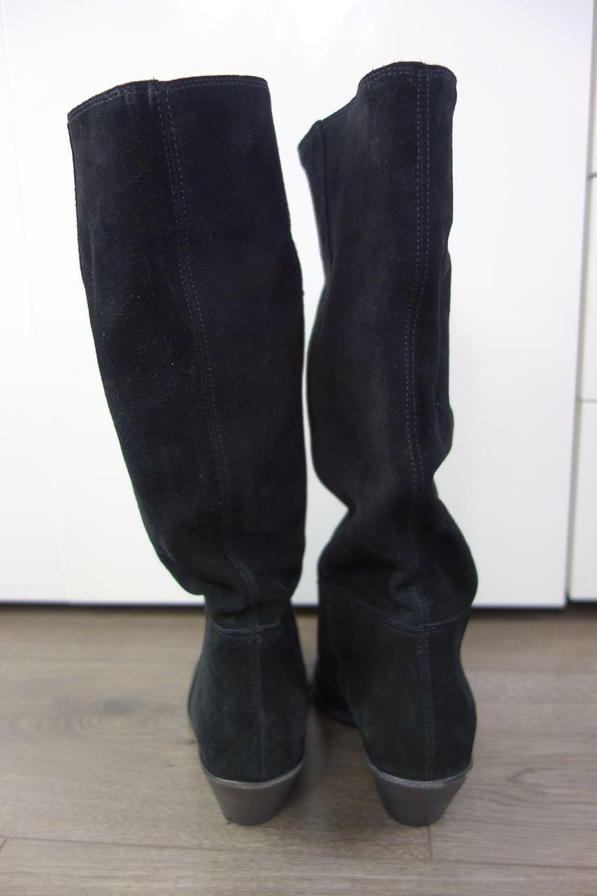 black suede long western heeled boots