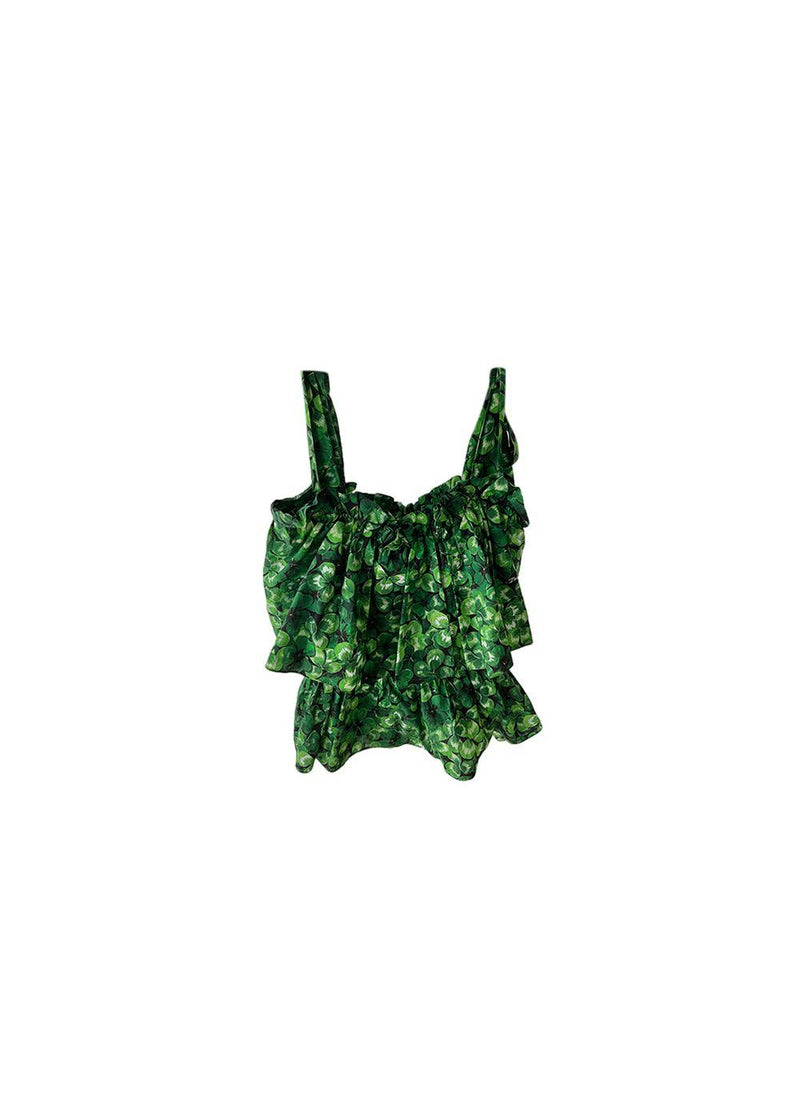 Clover print cotton tiered top