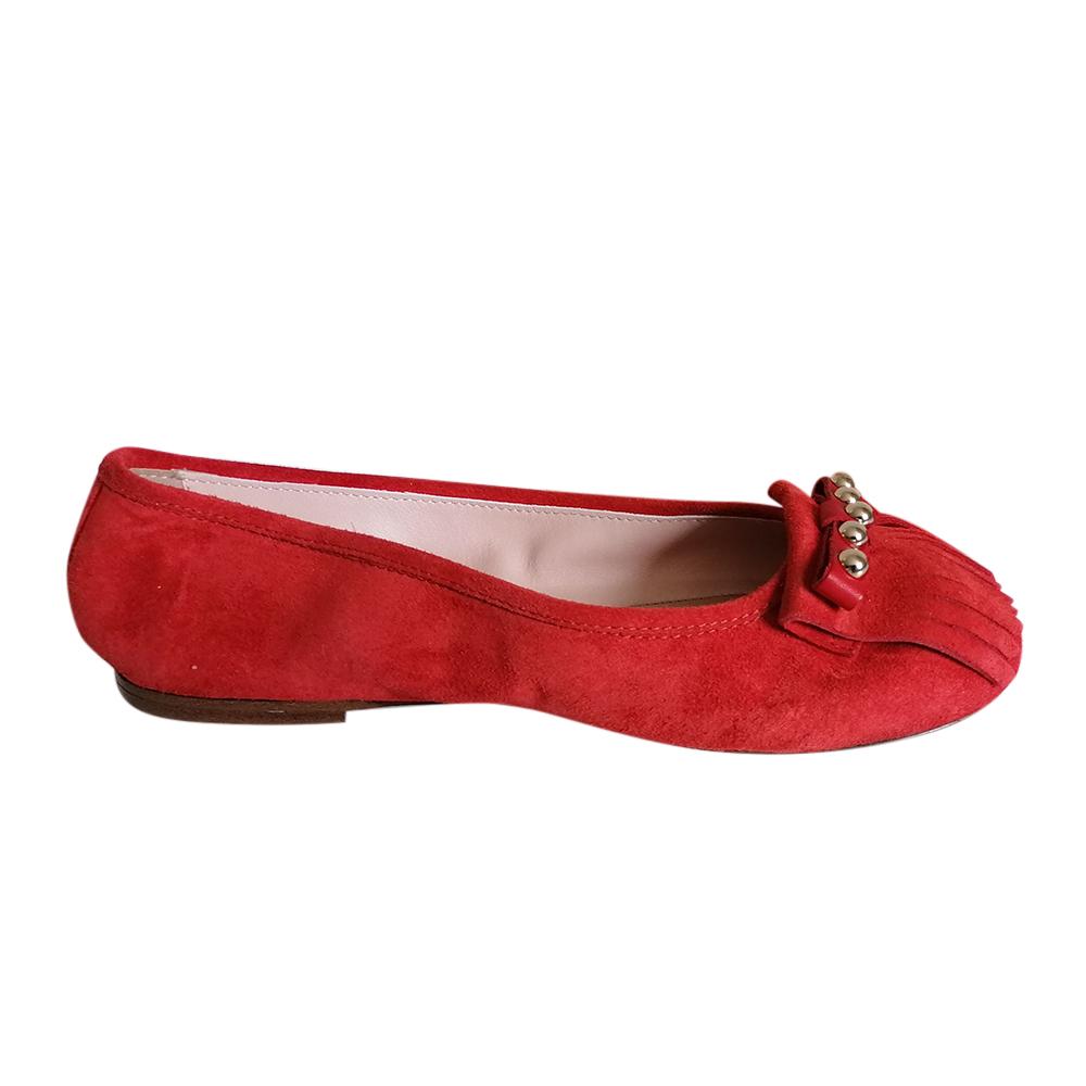 REDValentino Red Suede Fringed Ballerinas