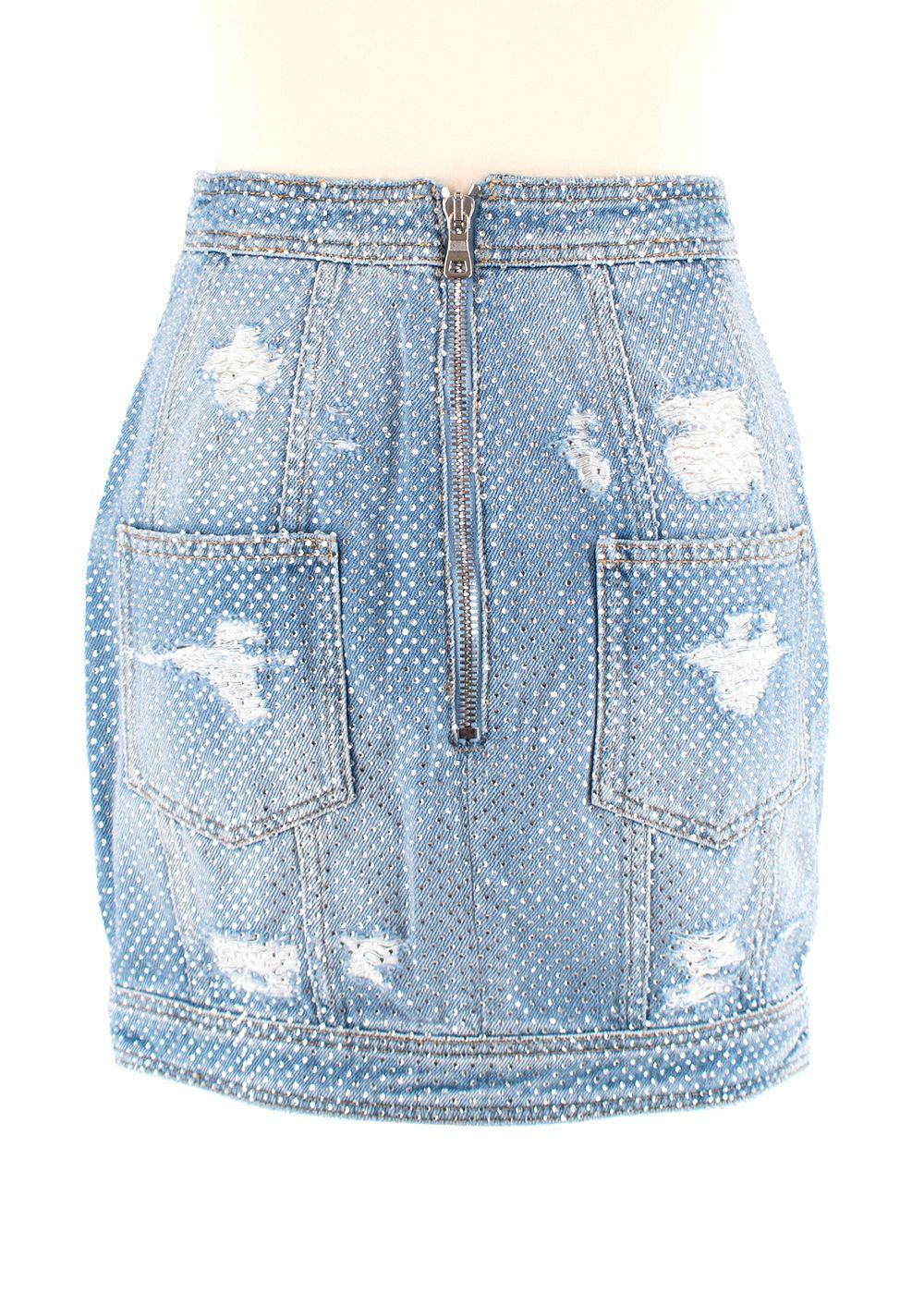 Balmain Crystal embellished denim mini skirt