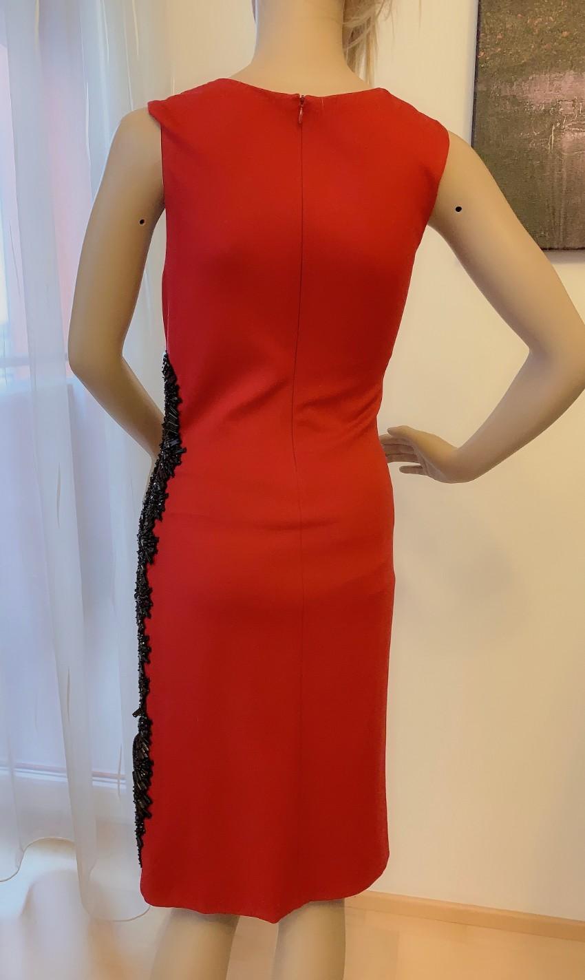 Escada red dress with black bead and sequin detail
