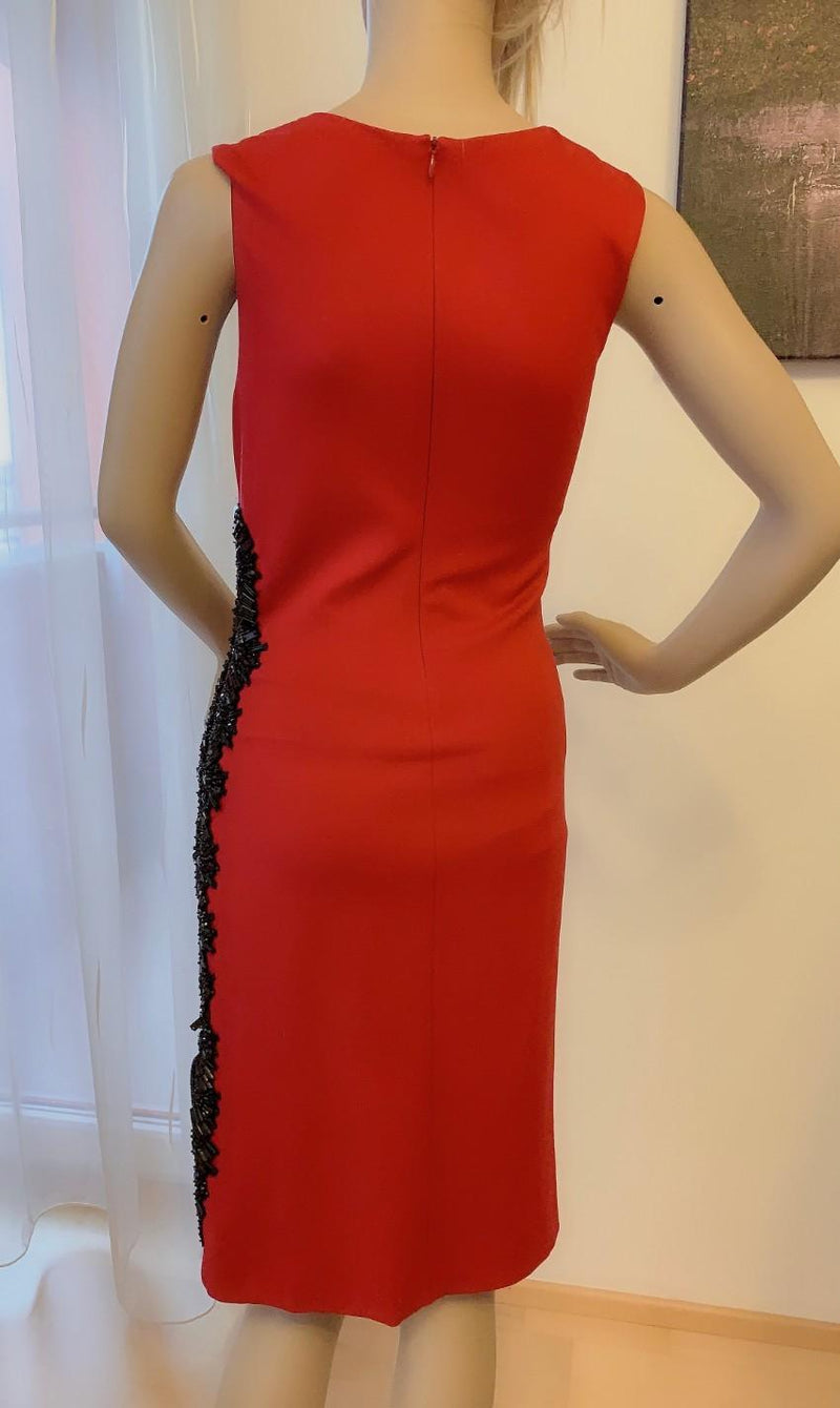 Escada red dress with black bead and sequin detail