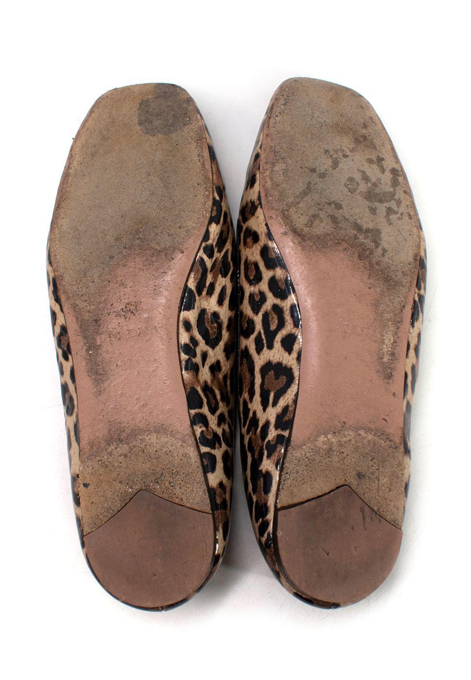 Prada Leopard Print Patent Leather Ballerinas