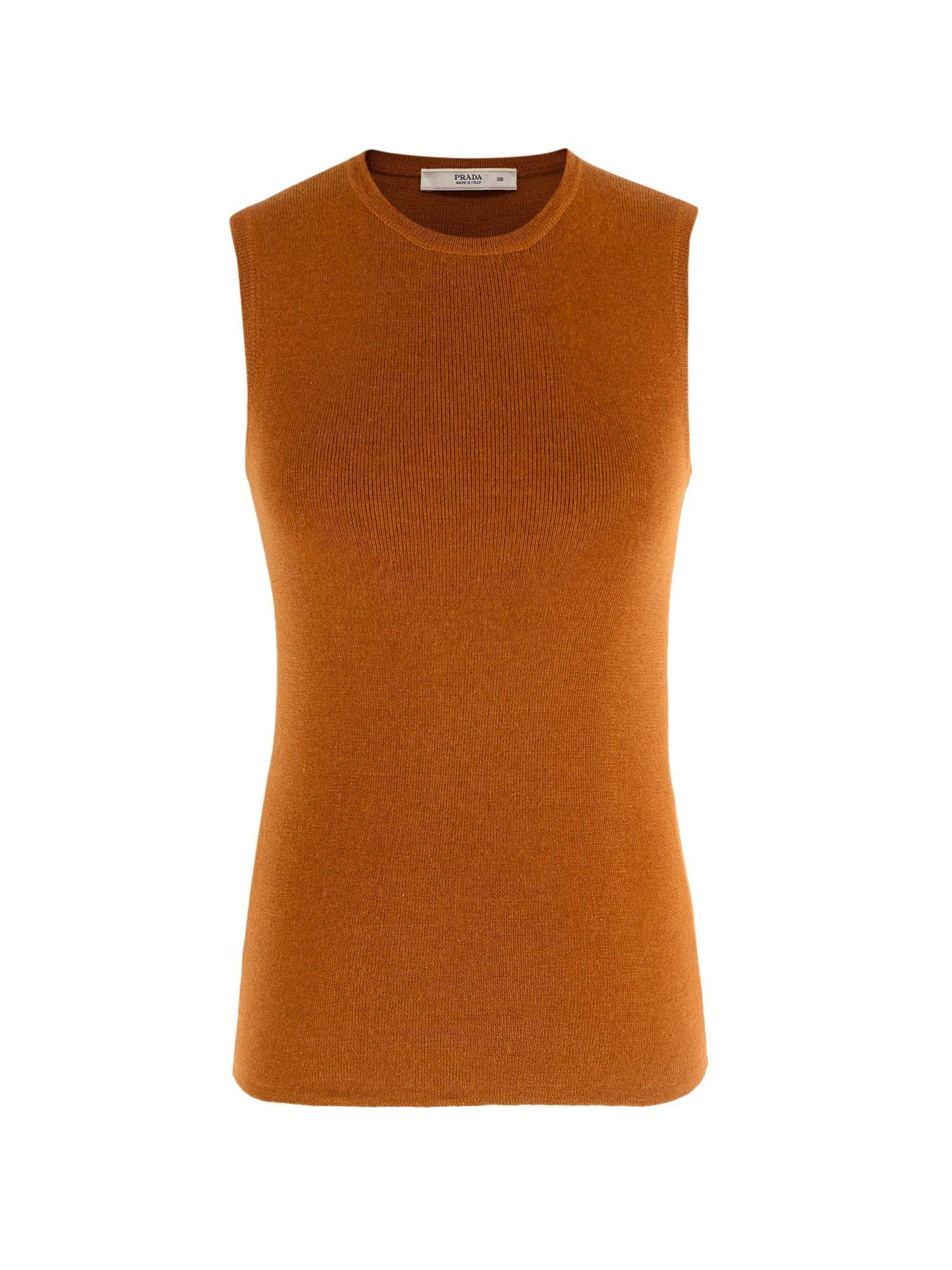 Prada Rust Silk And Cashmere Blend Top And Cardigan Set