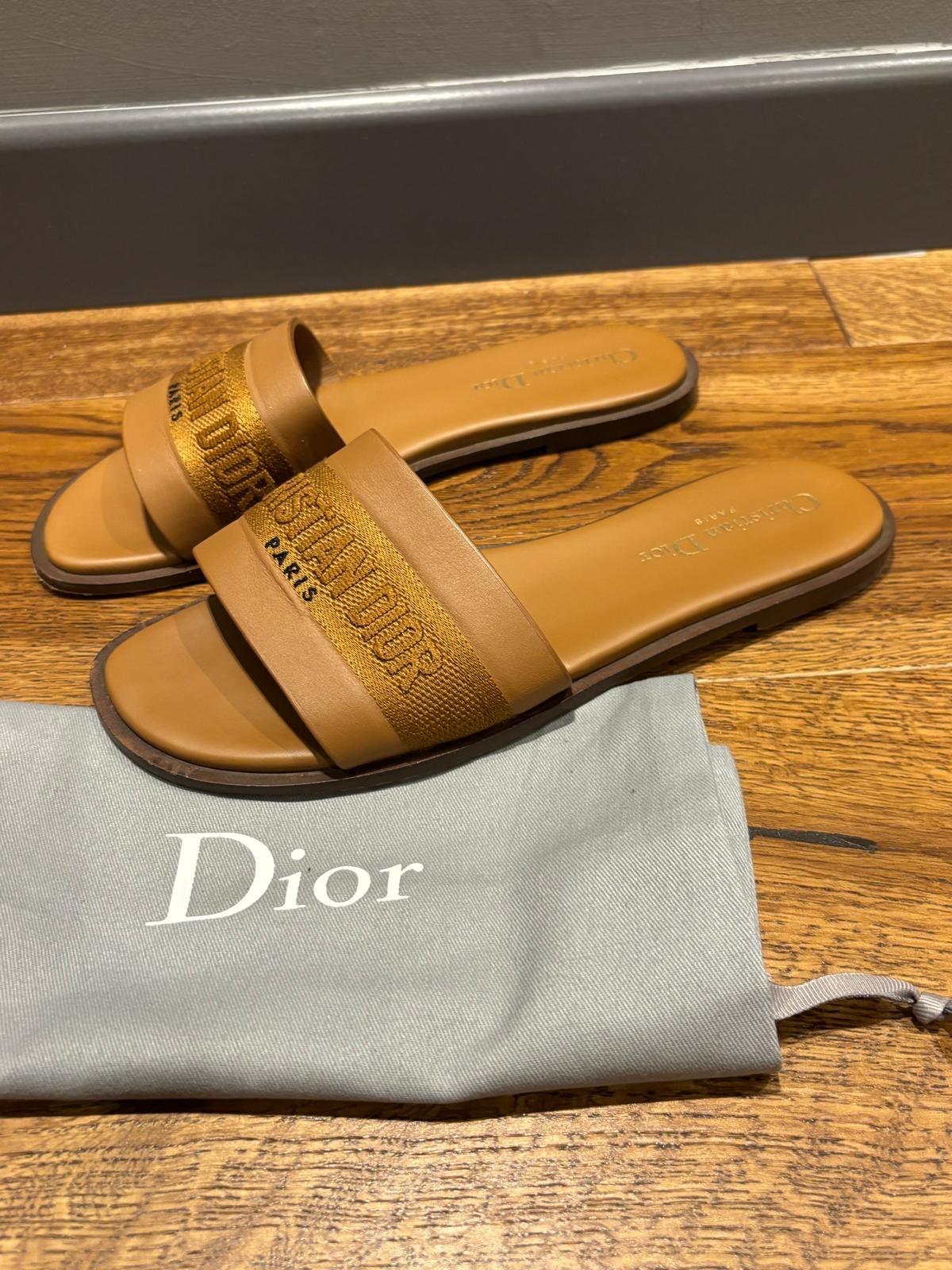 Dior Tan Leather Slides