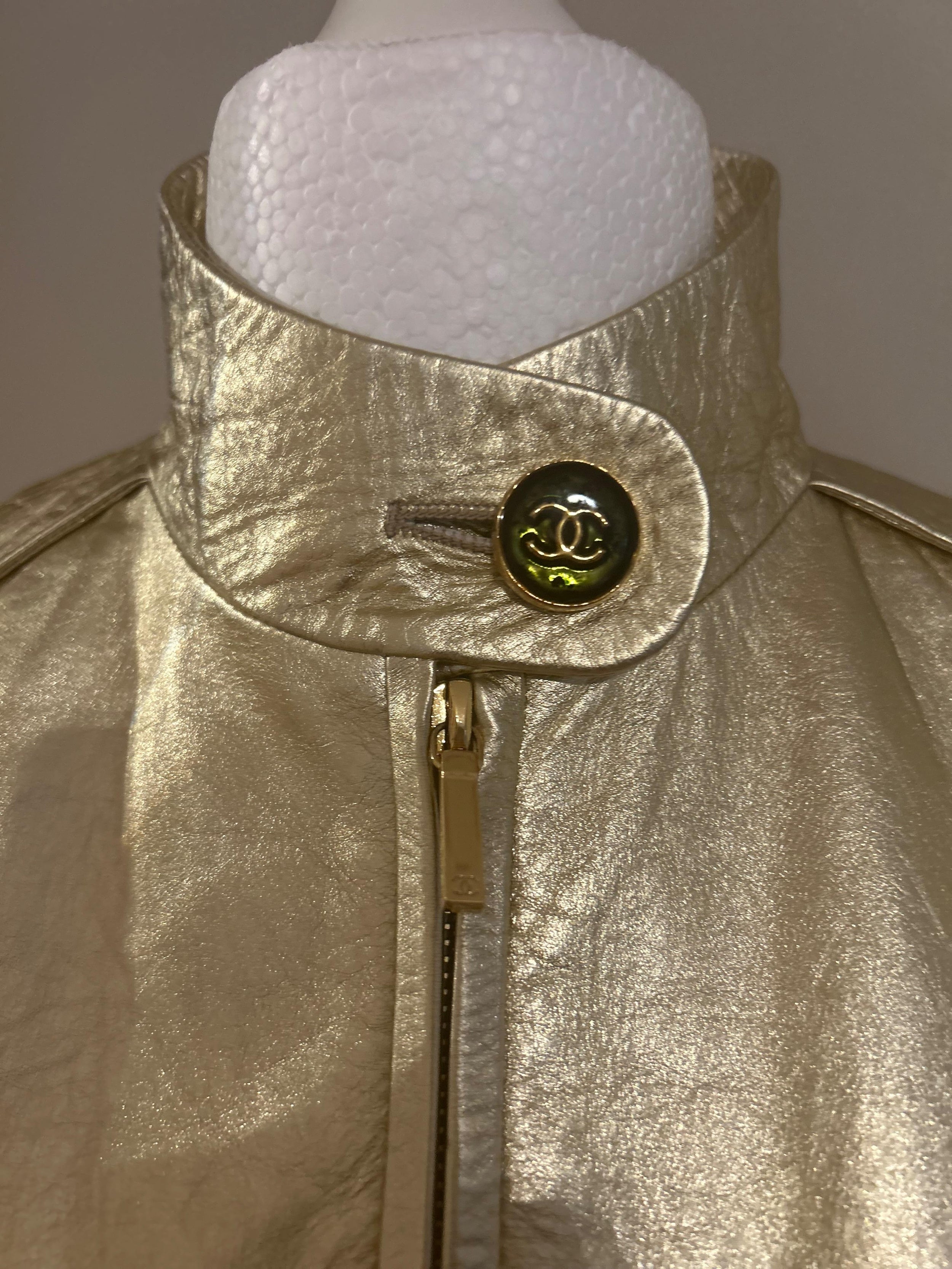 Runway Gold Leather Bomber Jacket
