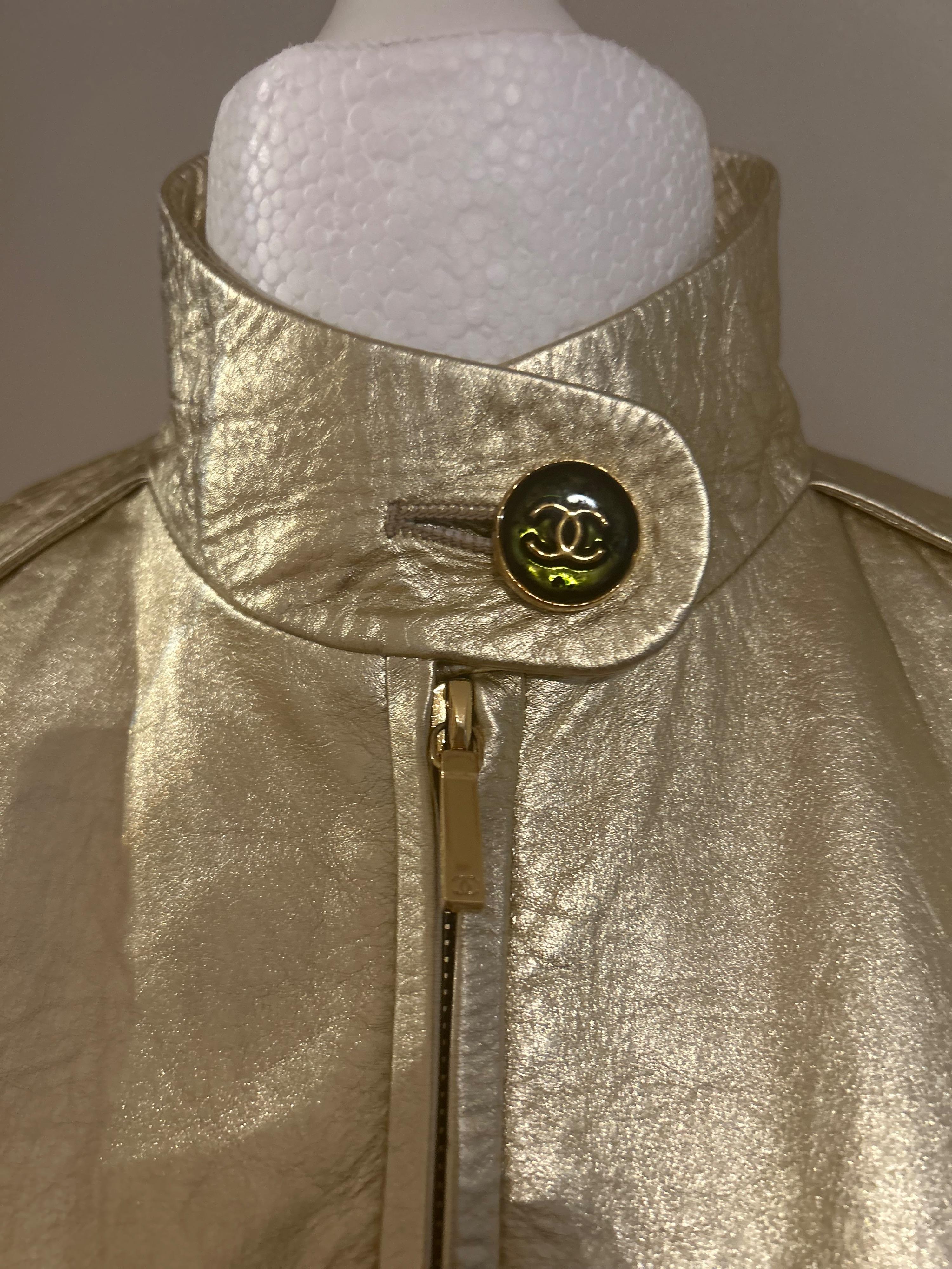 Runway Gold Leather Bomber Jacket