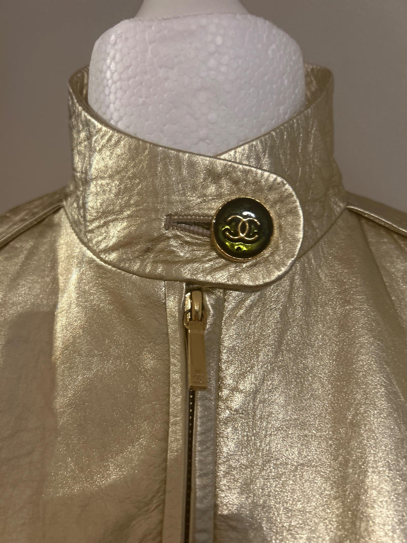 Runway Gold Leather Bomber Jacket
