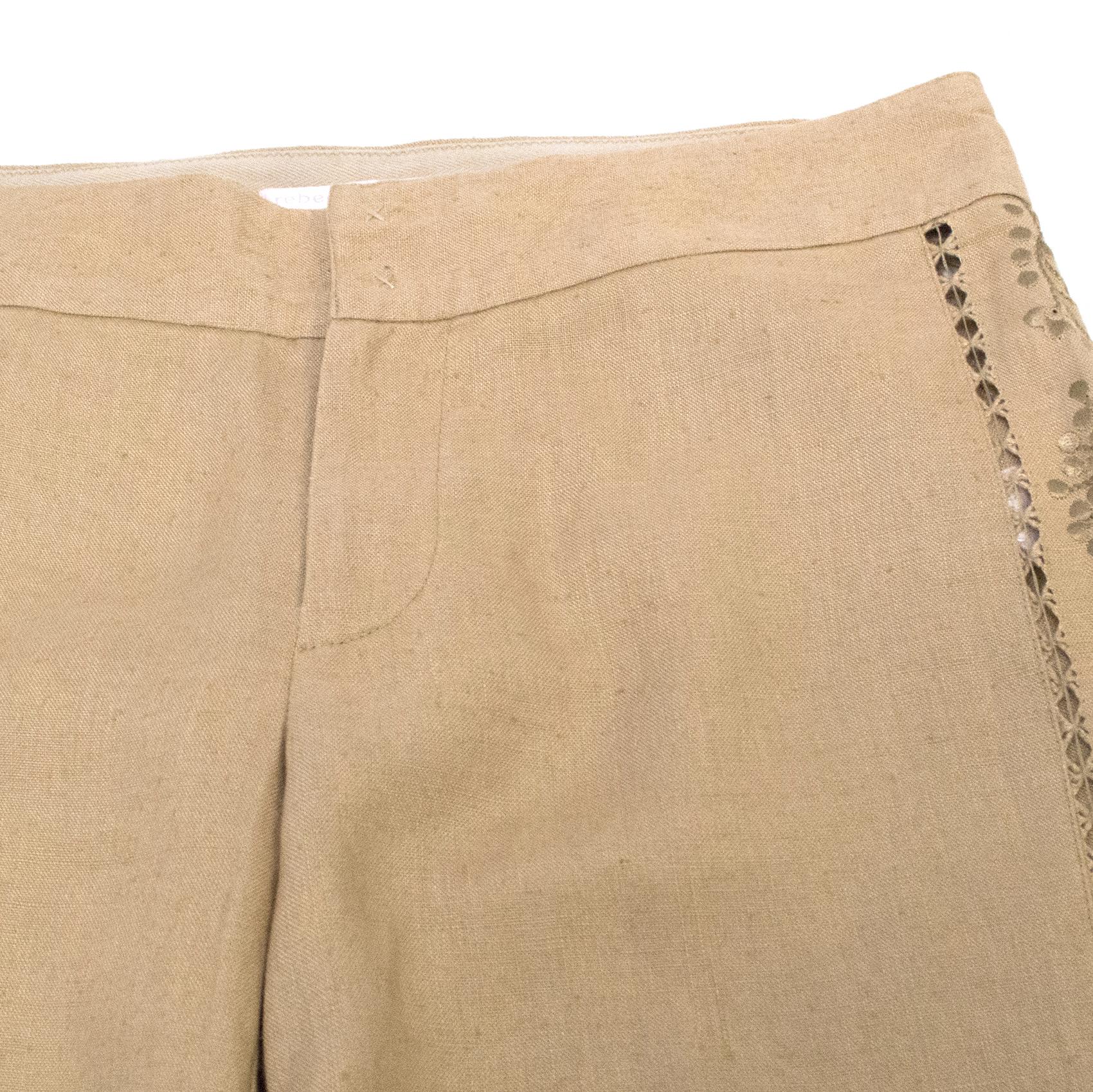 Rebecca Taylor Camel Linen Trousers with Floral Sides