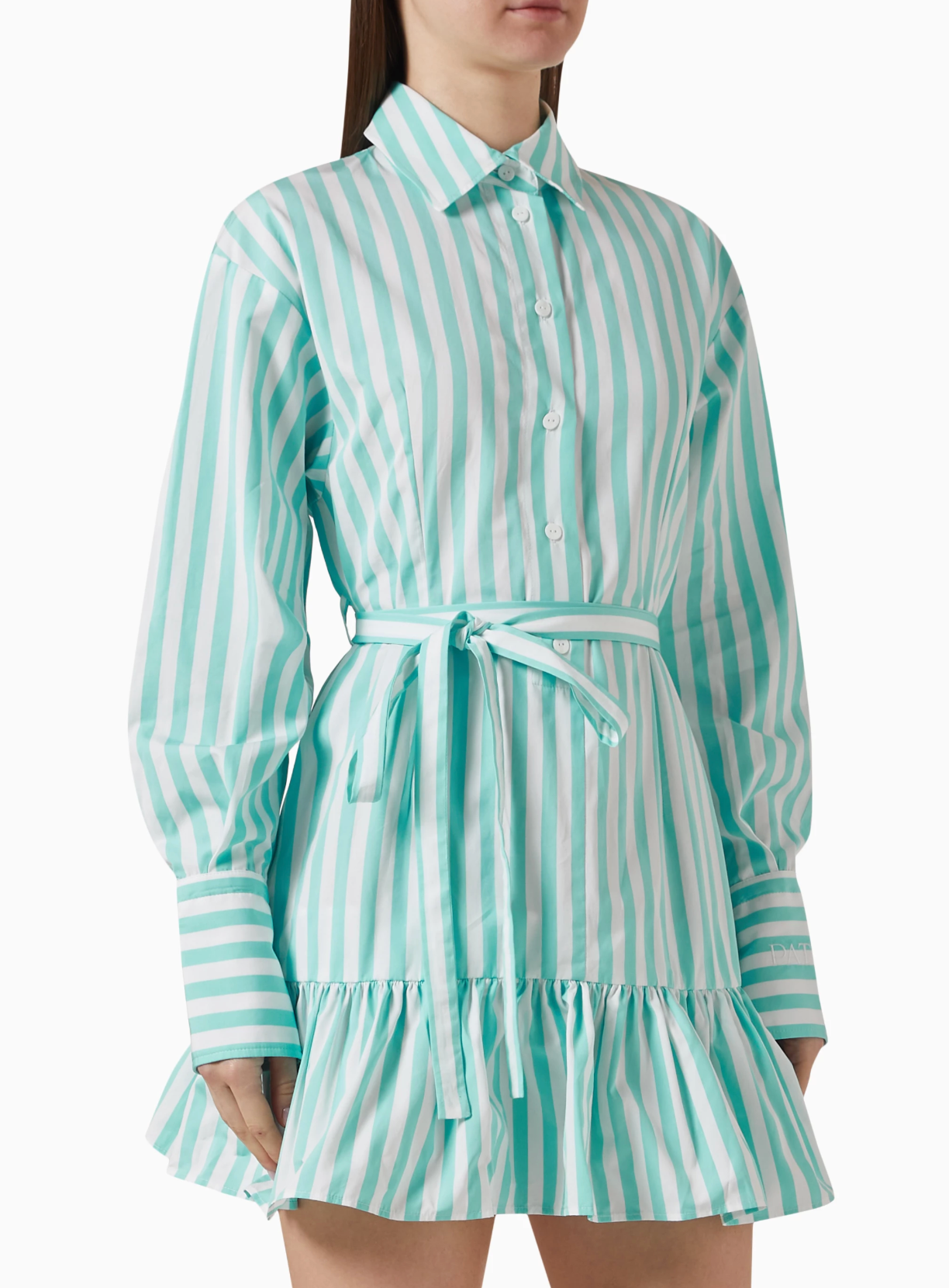 Patou Ruffled Mini Shirt Dress in Cotton-poplin