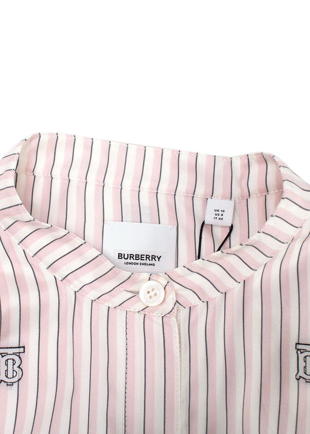 Burberry Pink and White Striped Elina Logo Print Shirt Dress