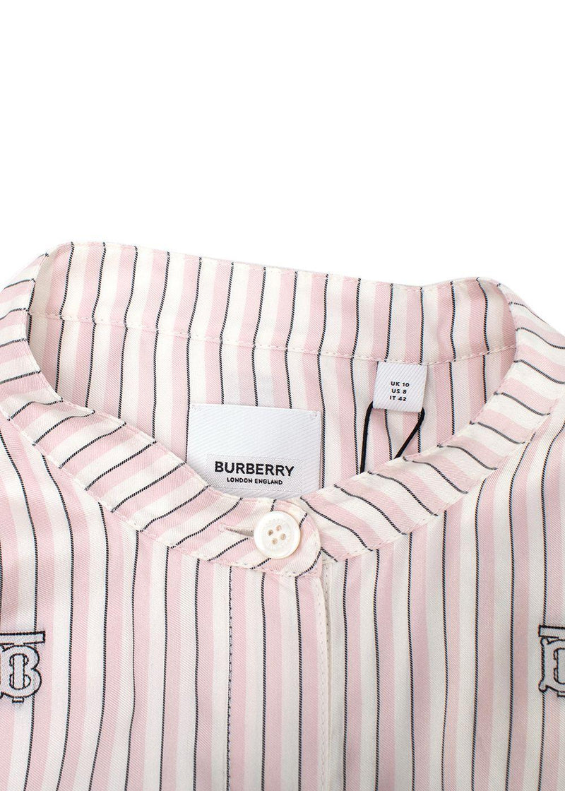 Burberry Pink and White Striped Elina Logo Print Shirt Dress