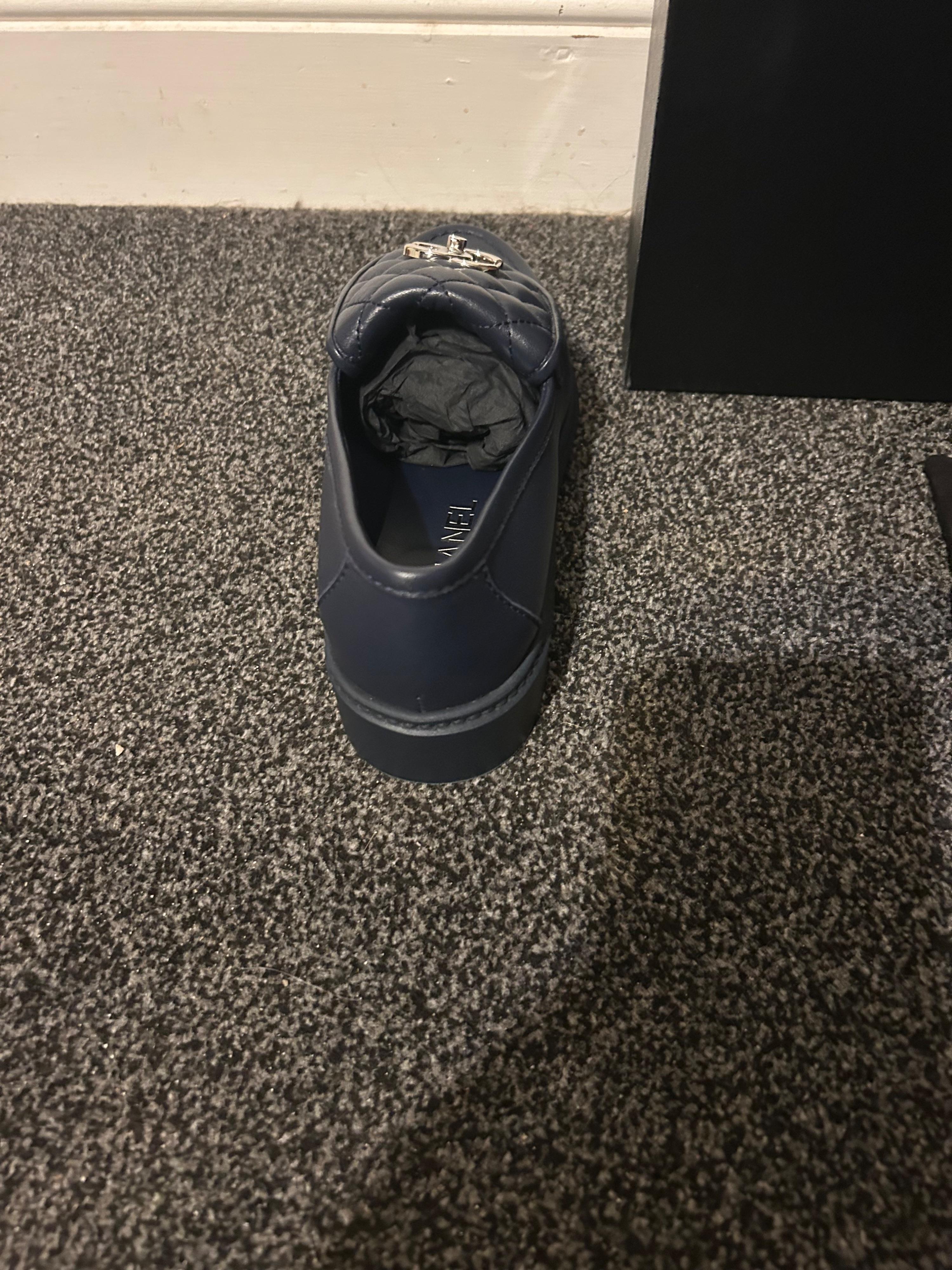 Chanel Navy Blue Leather Moccasins