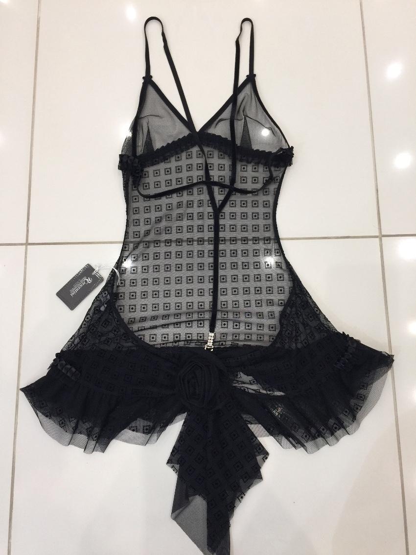 RCrescentini Private Collection Black Tulle & Devore Babydoll Set