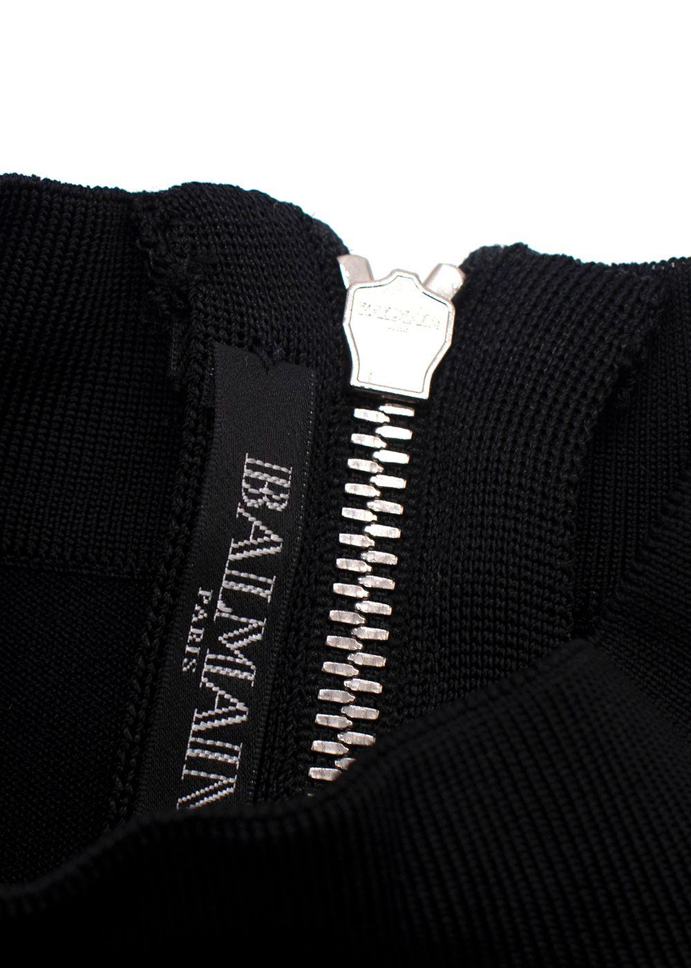 Balmain Black High Neck Cropped Logo Detail Top