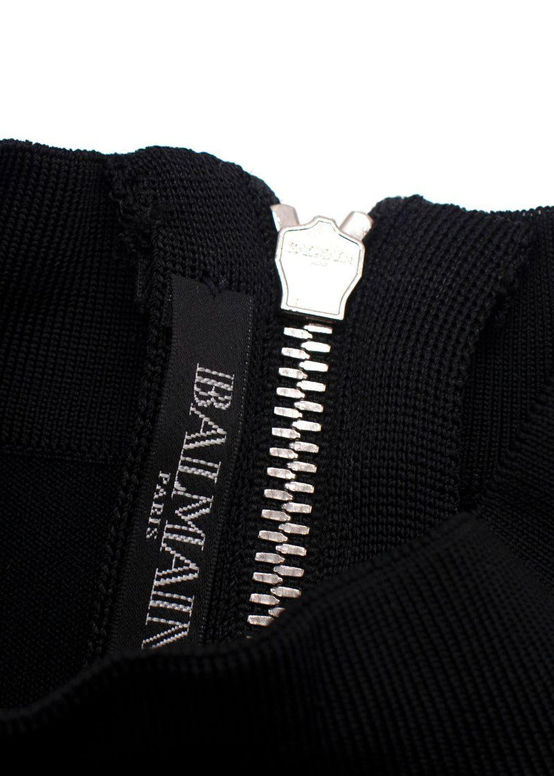 Balmain Black High Neck Cropped Logo Detail Top