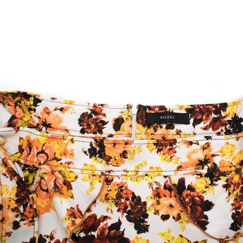 Ellery Orange Floral Print Ruffled Midi Skirt