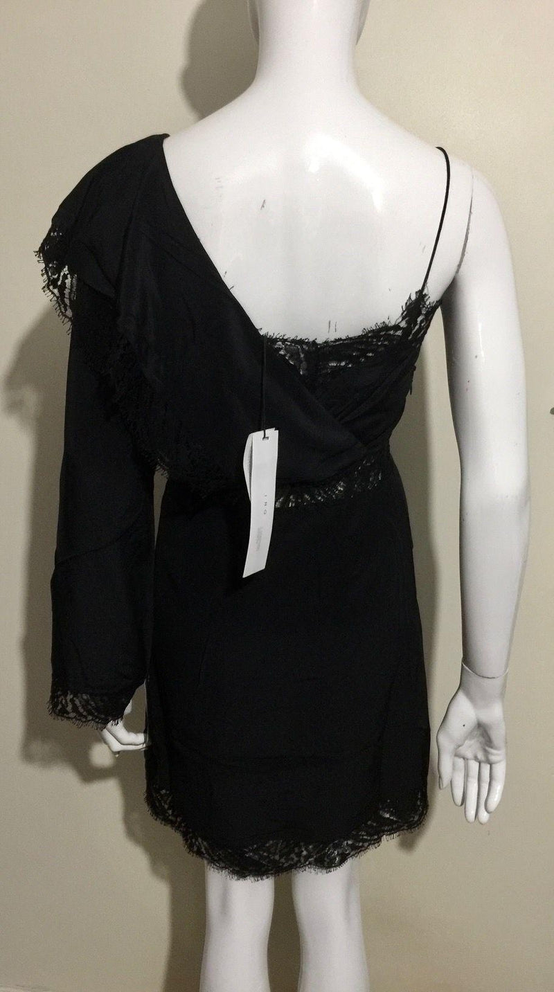 Black silk & lace one shoulder dress