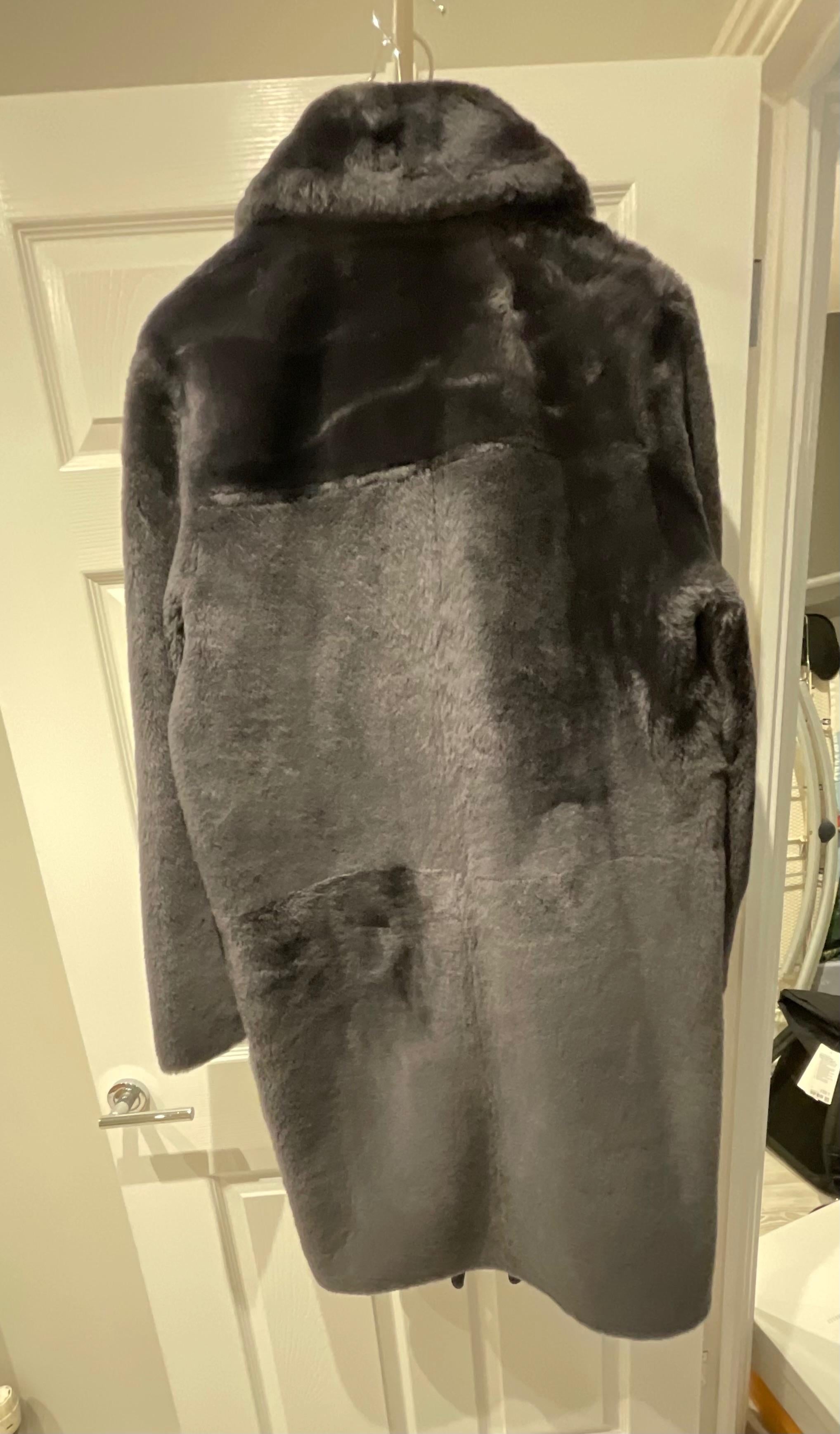 Yves Salomon Relaxed Style Grey Lamb Shearling Coat