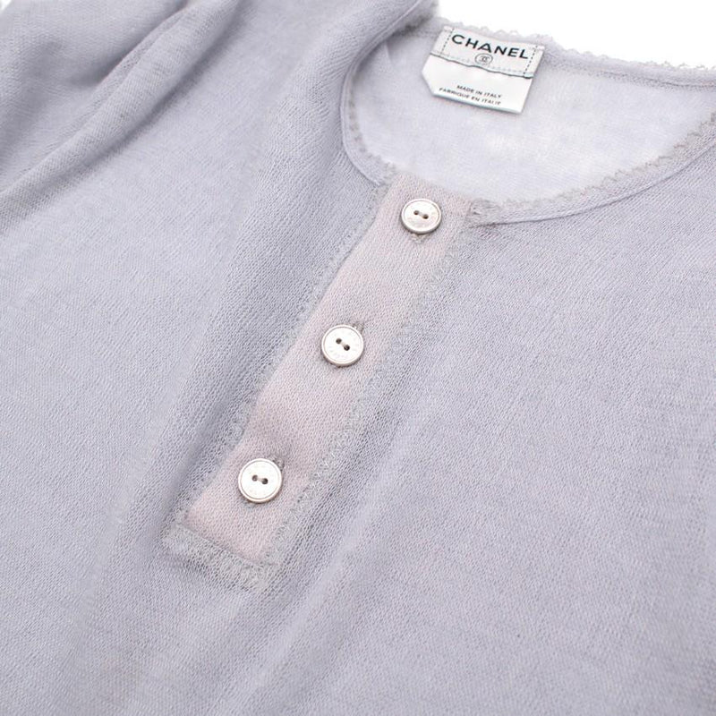 Chanel Lilac-Grey Sheer Cashmere Blend Knit Top