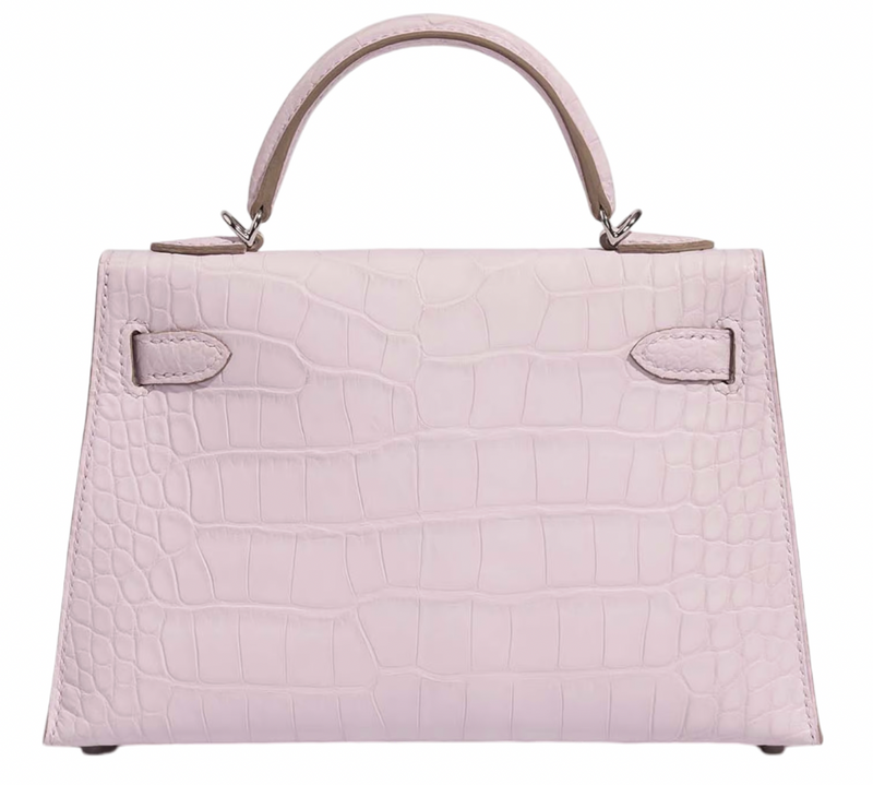 Mauve Pâle 20 cm Sellier Mississippiensis Alligator Matte Kelly  Palladium Hardware