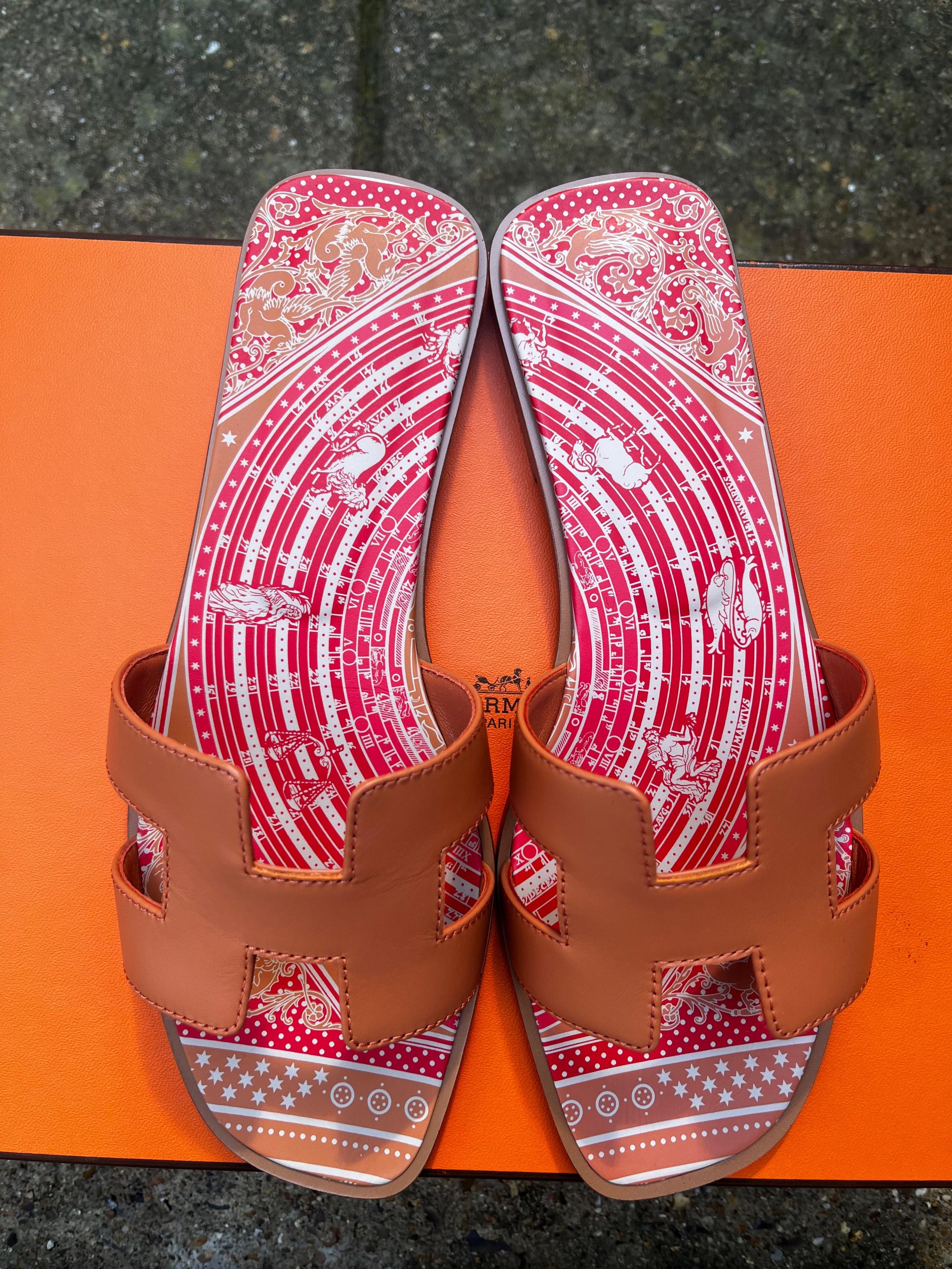Hermes Orange Terracotta Oran Sandals