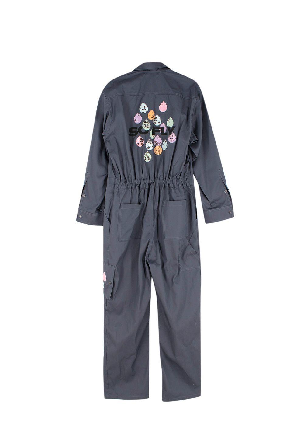 Blue-grey cotton twill printed boilersuit
