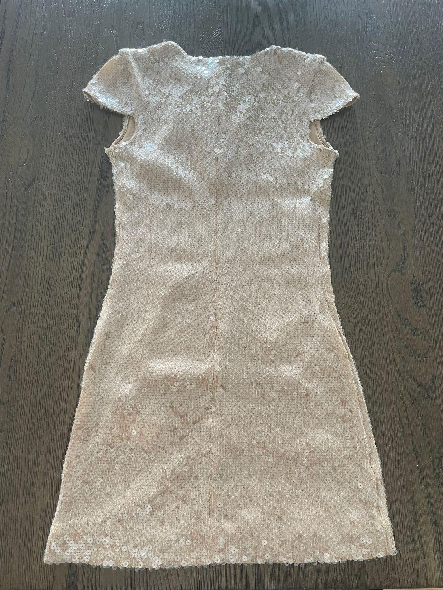 16Arlington Beige Sequin Embellished Mini Dress