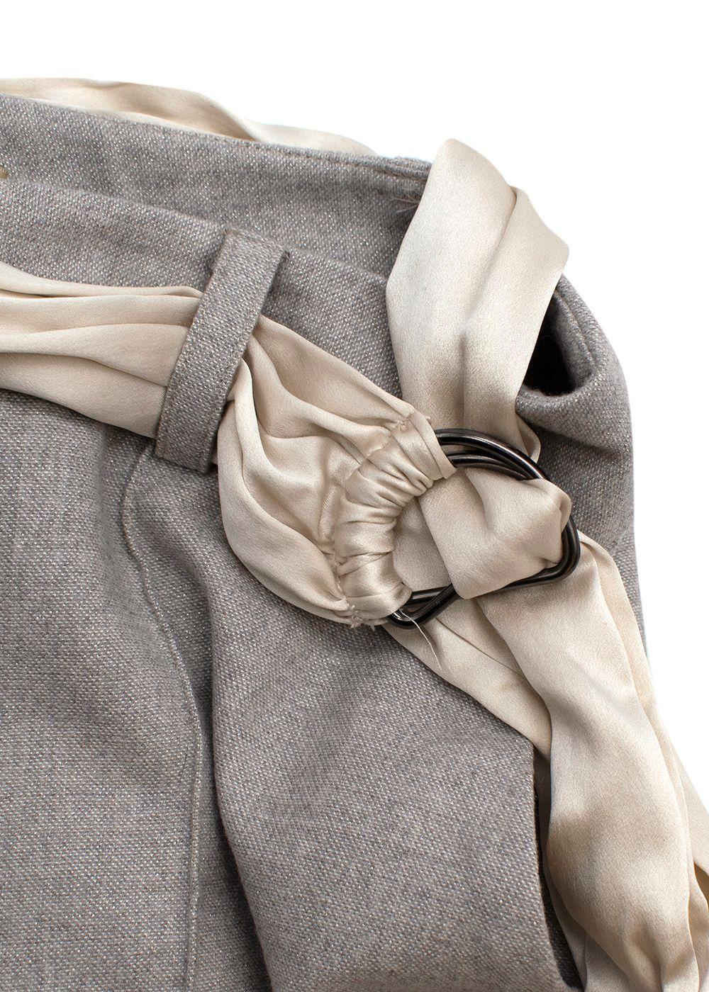 Grey Wool Scarf Tie Belted Pants
