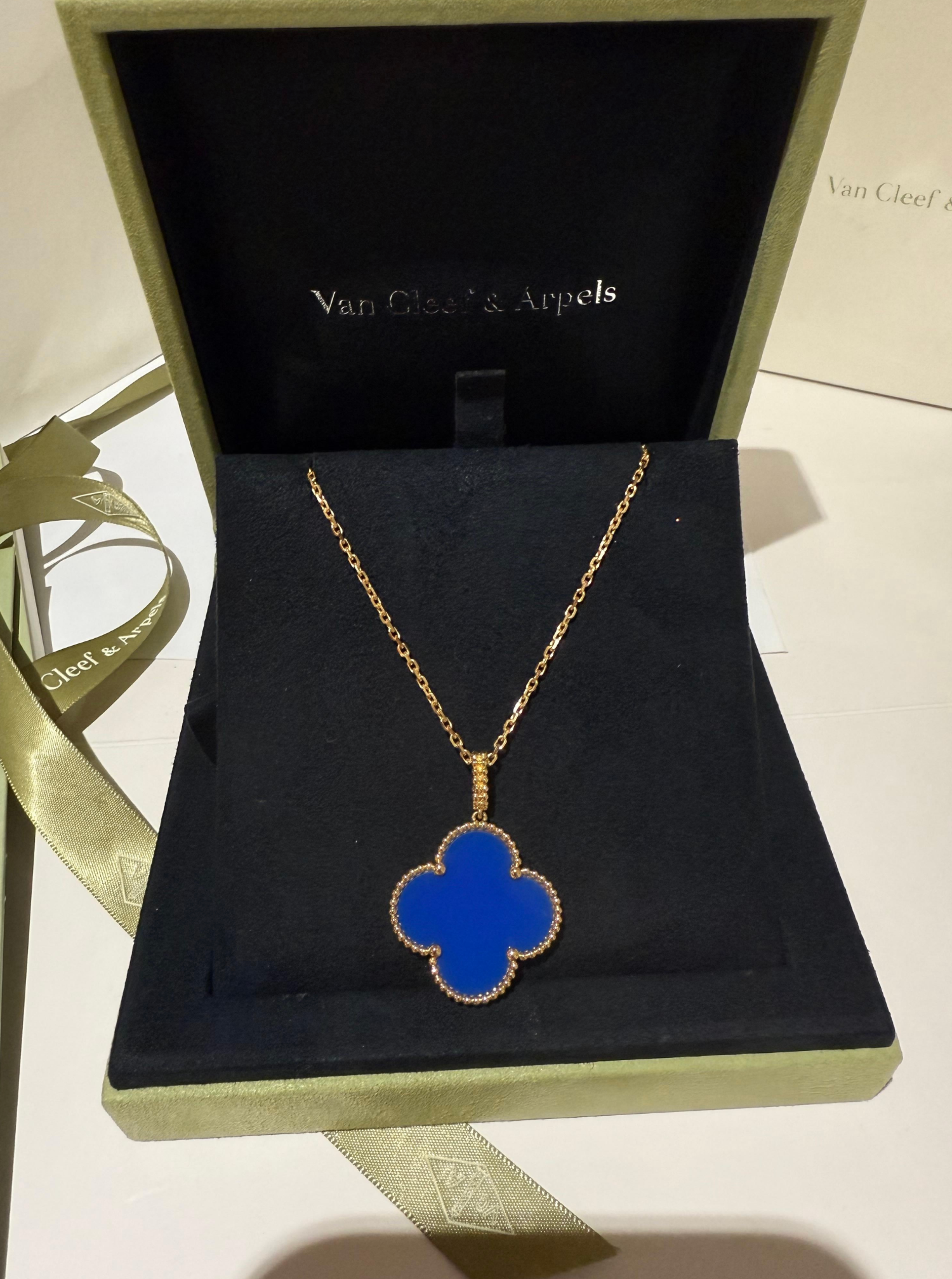 Van Cleef & Arpels Magic Alhambra Blue Agate Long Necklace