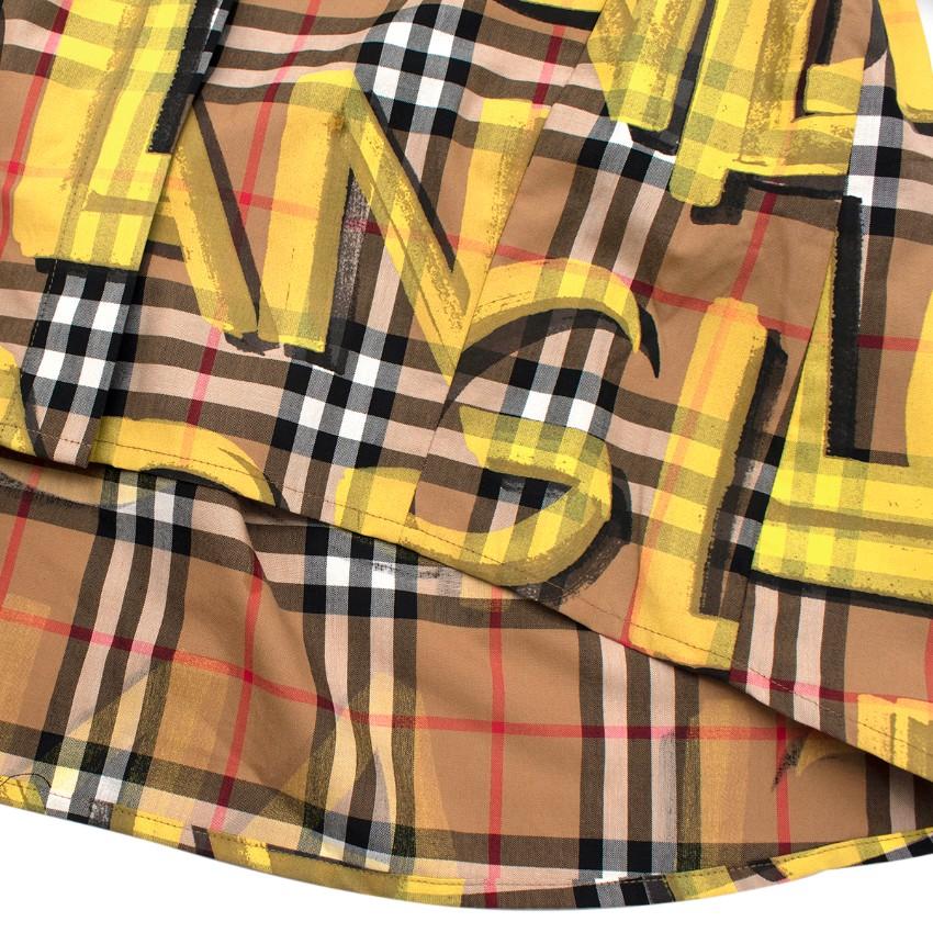 Burberry Yellow Sleeveless Graffiti Print Check Cotton Shirt
