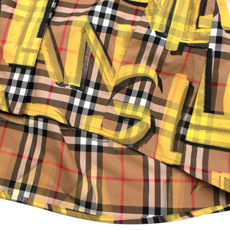 Burberry Yellow Sleeveless Graffiti Print Check Cotton Shirt